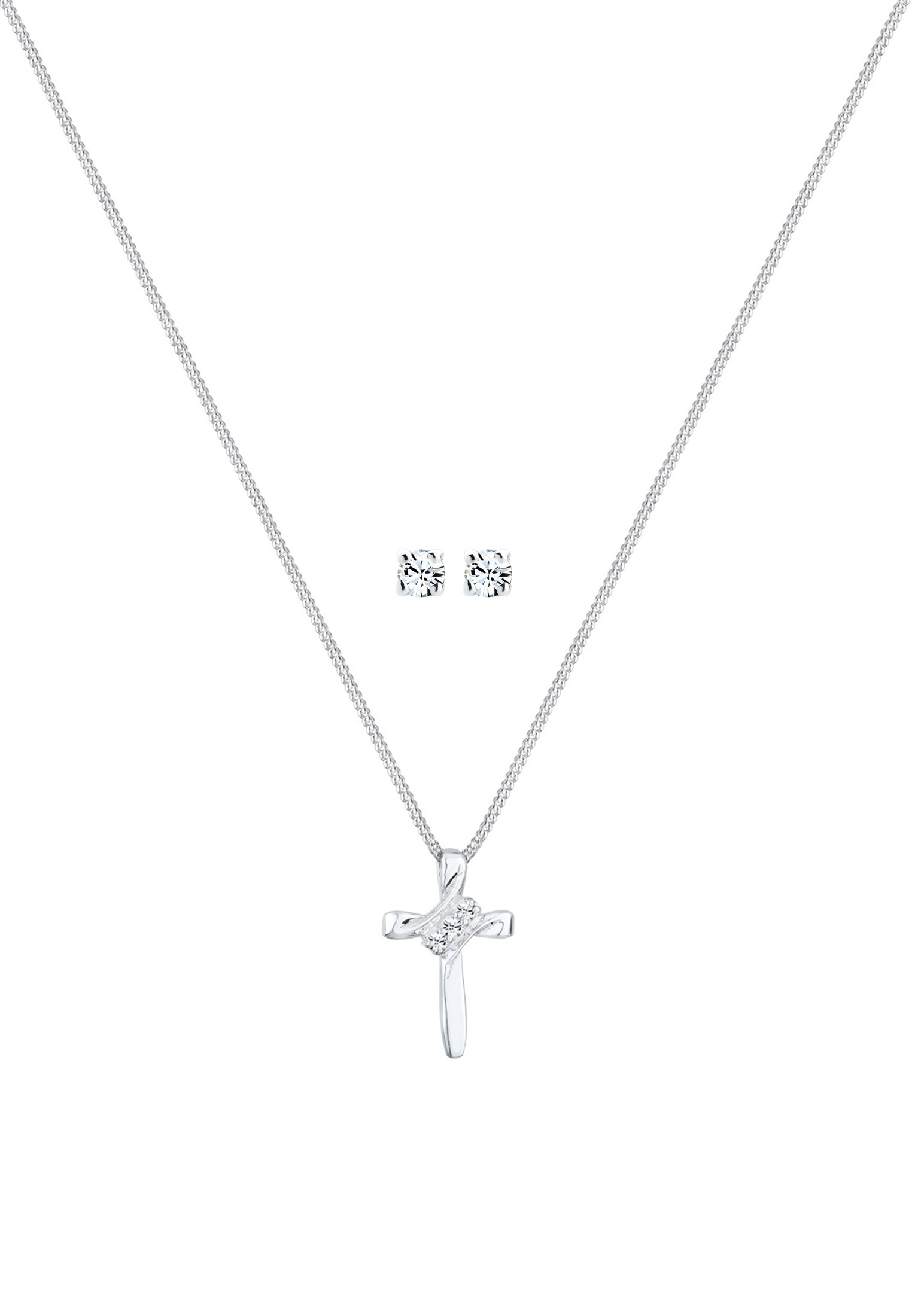Elli Ohrring und Ketten Set »Schmuckset Kreuz Weiß 925 Sterling Silber, mit Kristallen von Swarovski®«