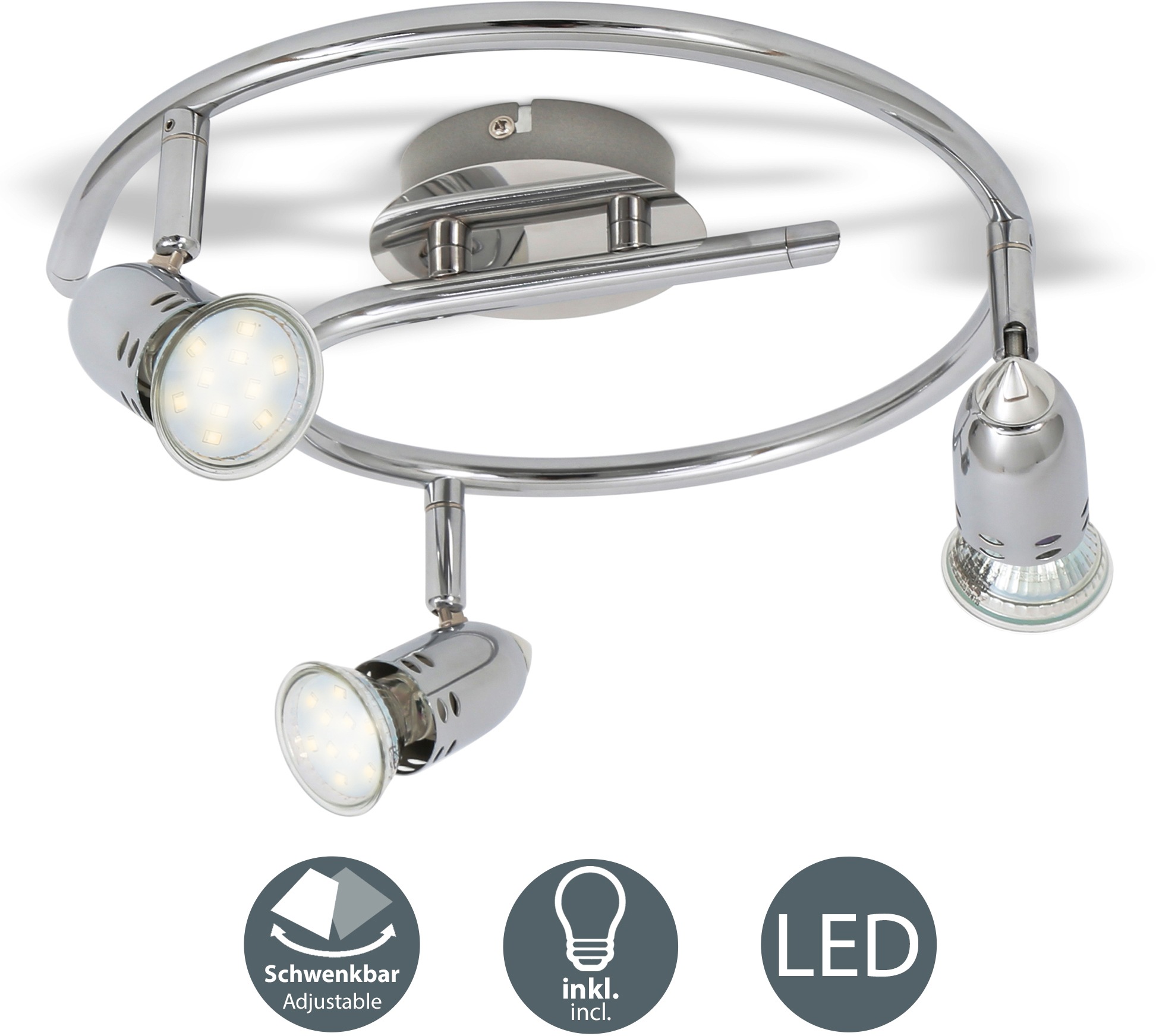 B.K.Licht LED Deckenleuchte, Deckenlampe, 3W 3 Strahler, bei flammig-flammig, chrom 250lm, OTTO inkl. Deckenspots, modern, online