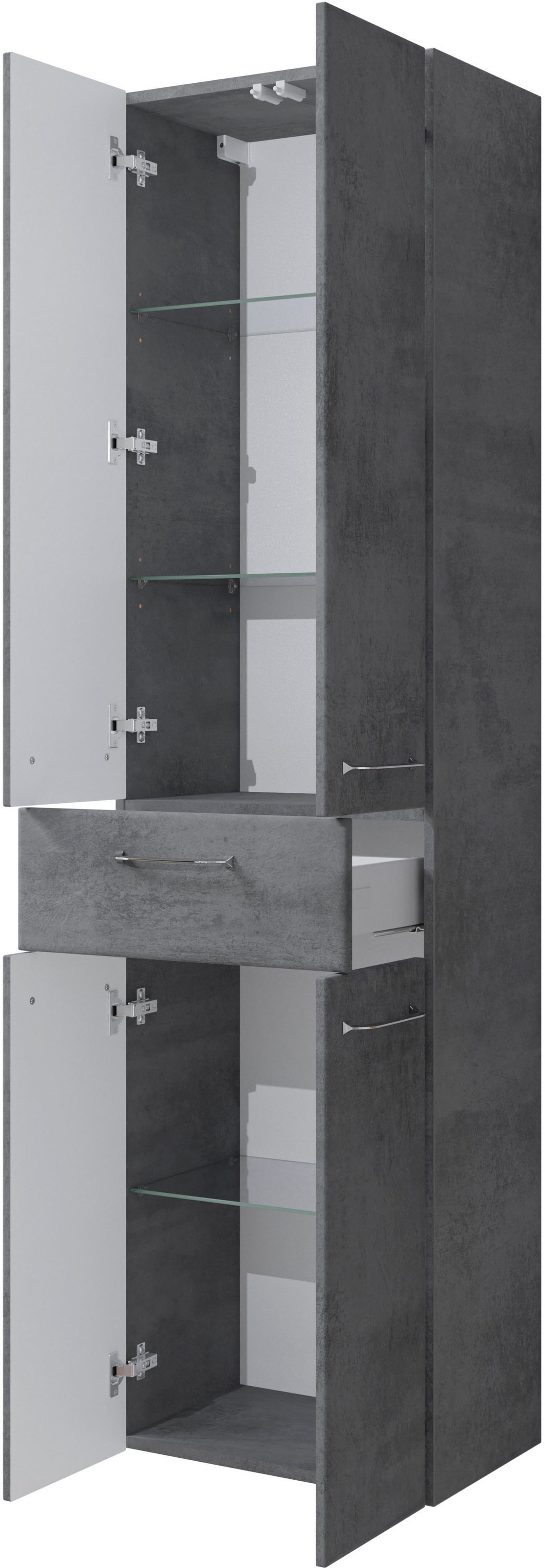 Saphir Hochschrank »Quickset 945 Badschrank, 50 cm breit, 4 Türen, 1 Schublade«, Badezimmer-Hochschrank inkl. Türdämpfer, Griffe in Chrom glänzend