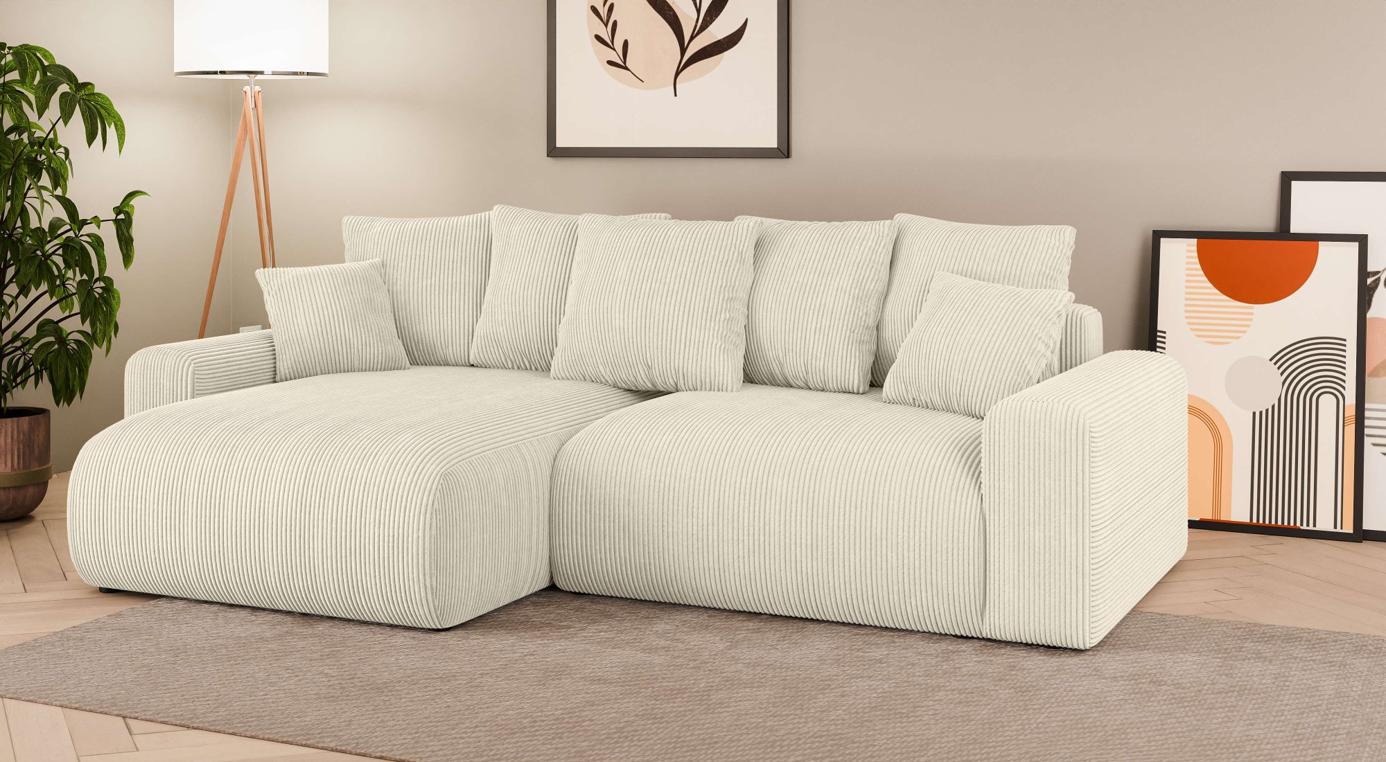 Home affaire Ecksofa »LAKESIDE klein mit Bettfunktion und Bettkasten, B/T/H 235/142/84 cm«, L-Form, Recamiere beidseitig montierbar, mit Wellenunterfederung
