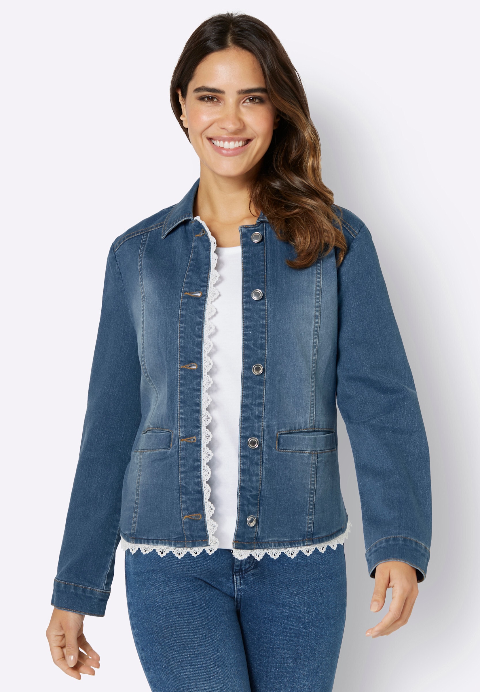 Sieh an! Jeansjacke »Jeans-Blazer Jeansblazer mit Knöpfen aus Metall« ohne Kapuze