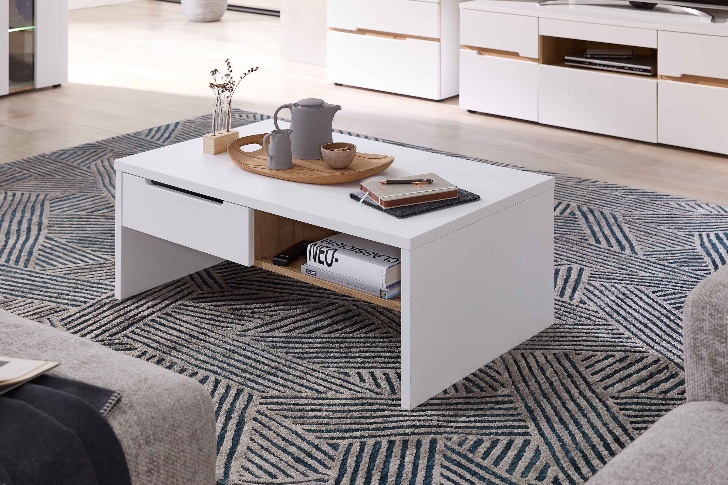 Innostyle Couchtisch »Memphis Couchtisch,110x40x65 cm (B/H/T)«, (1 St.), 2 offene Fächer, 2 Schubkasten