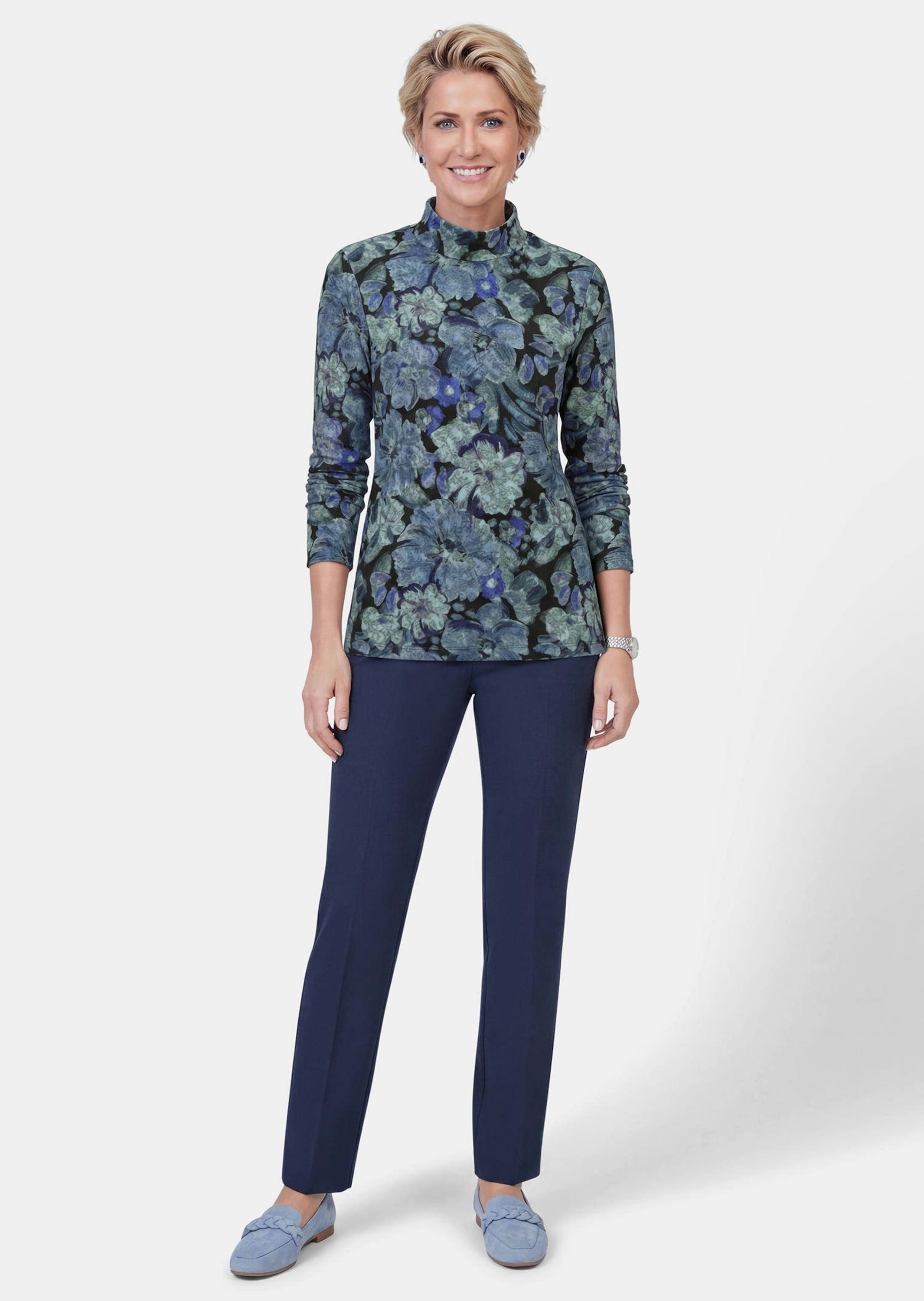 GOLDNER Print-Shirt »Langarmshirt mit Blumen« stretchbequemer Flausch-Jersey