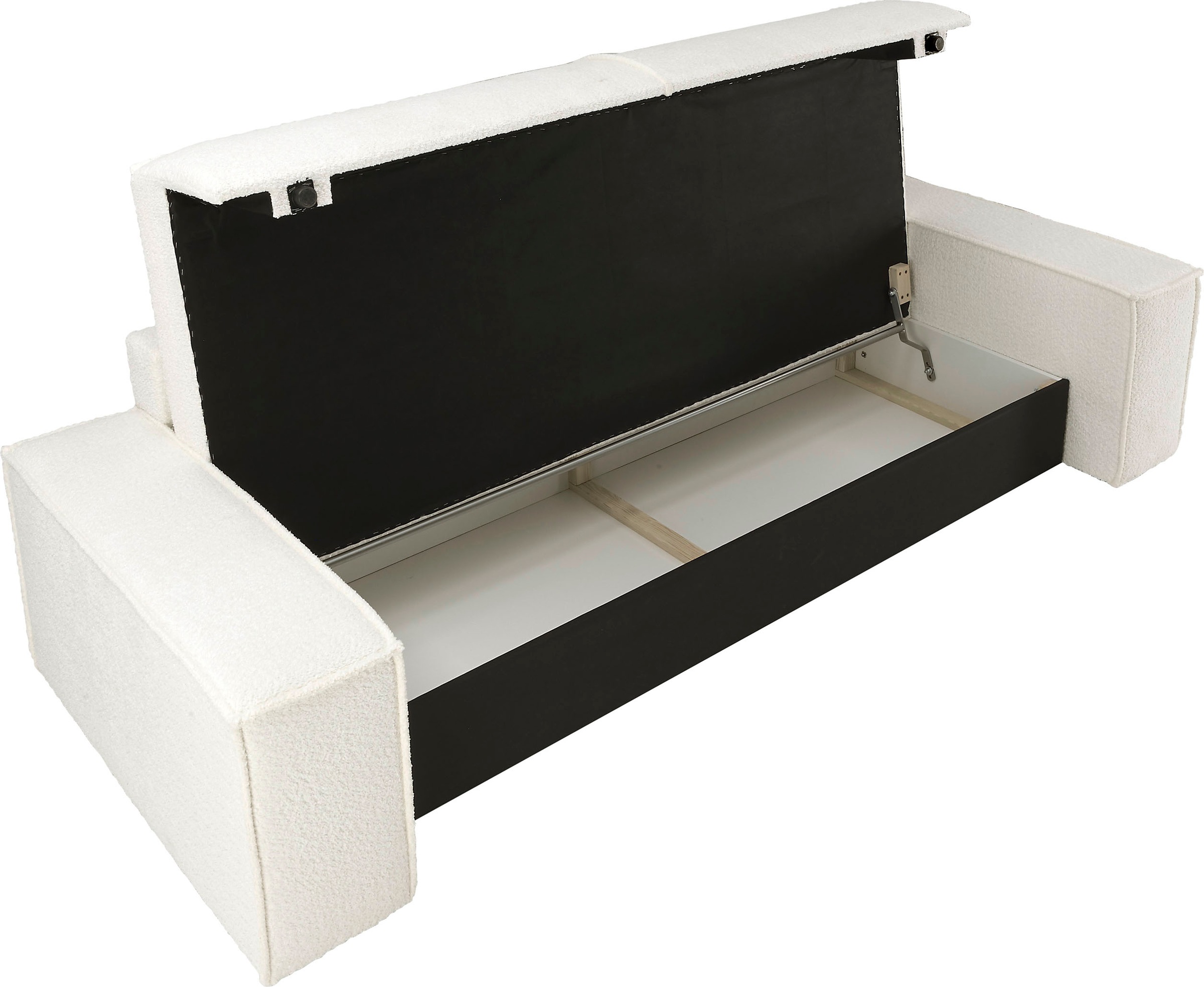 andas 3-Sitzer »FINNLEY Schlafsofa 257 cm, Schlaffunktion mit Bettkasten (200/136cm)«, in Aqua Clean-Bouclé, Struktur fein u. Cord