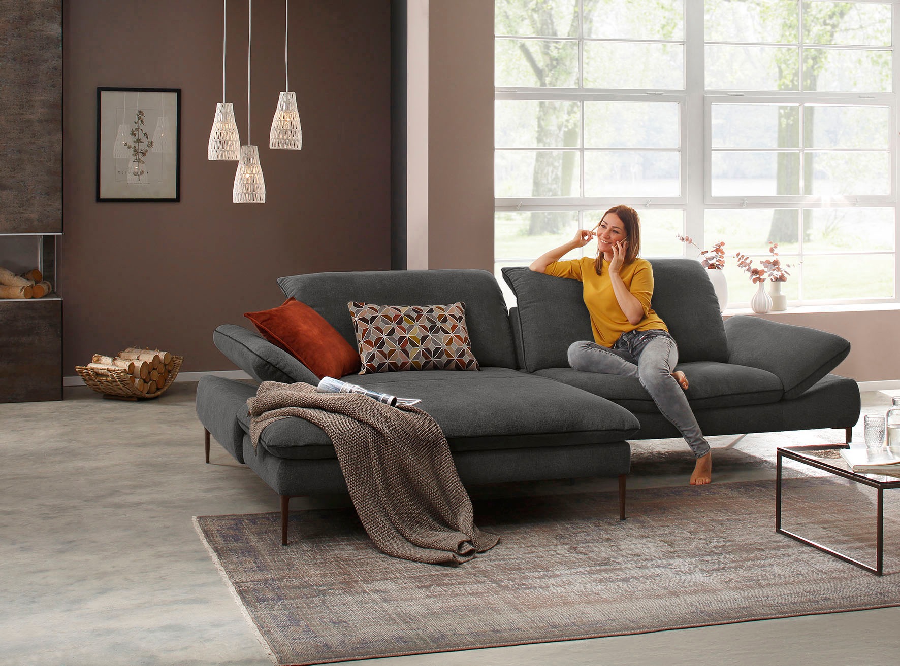 W.SCHILLIG Ecksofa »enjoy&MORE, Designsofa, elegant und bequem, L-Form«, Sitztiefenverstellung, Füße bronze pulverbeschichtet, Breite 294 cm