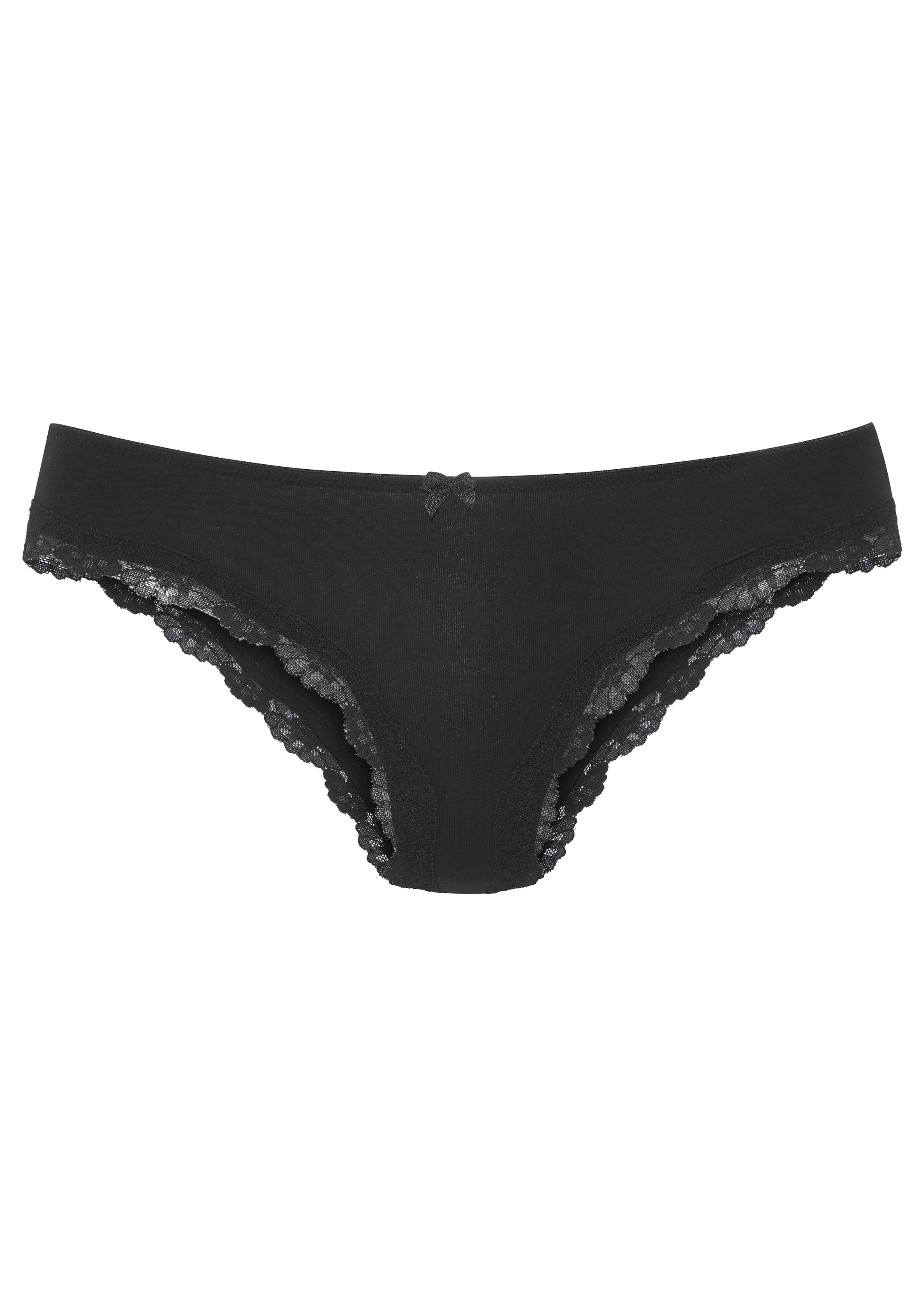 LASCANA Brasilslip 3er-Pack,  aus elastischer Baumwolle mit zarter Spitze