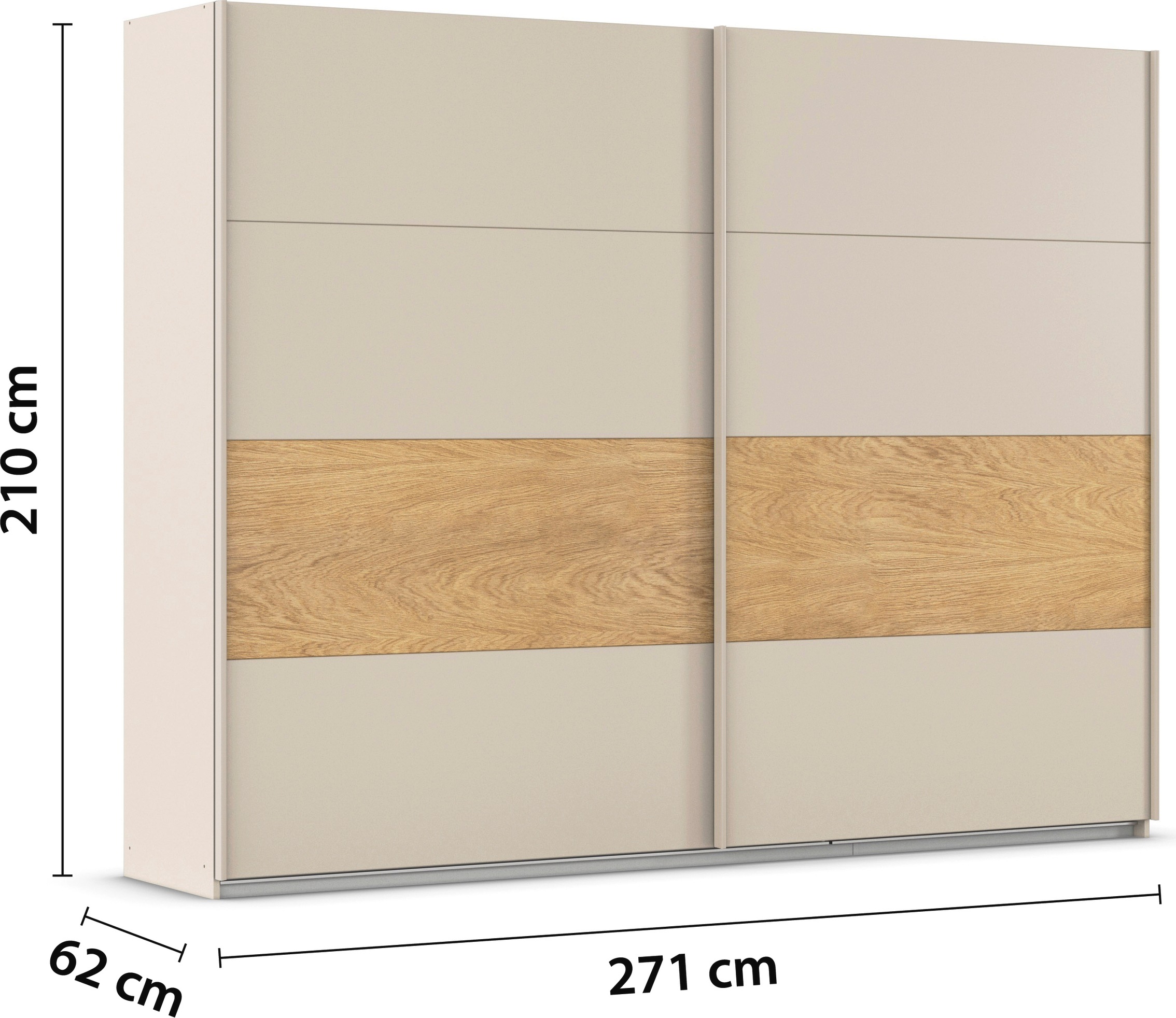 rauch Schwebetürenschrank »Kleiderschrank Schrank Garderobe Schlafzimmerschrank MALVA«, Bauchbinde abgesetzt in gebürstetem Eiche Furnier MADE IN GERMANY