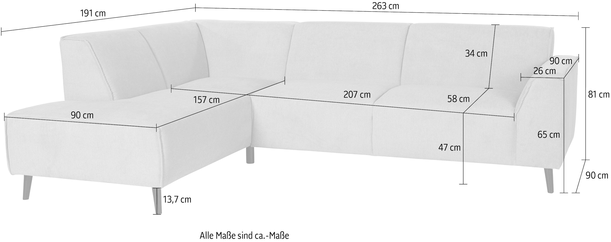 DOMO collection Ecksofa »Amora, bequem und zeitlos, L-Form« mit Federkern für mehr Sitzkomfort
