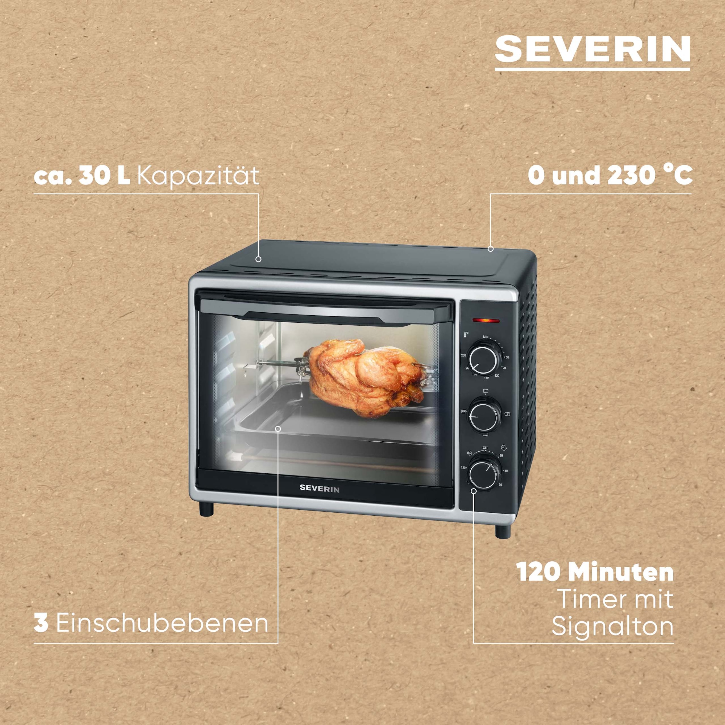 Severin Minibackofen »TO 2056« Umluft, Ober- und Unterhitze getrennt oder kombiniert schaltbar