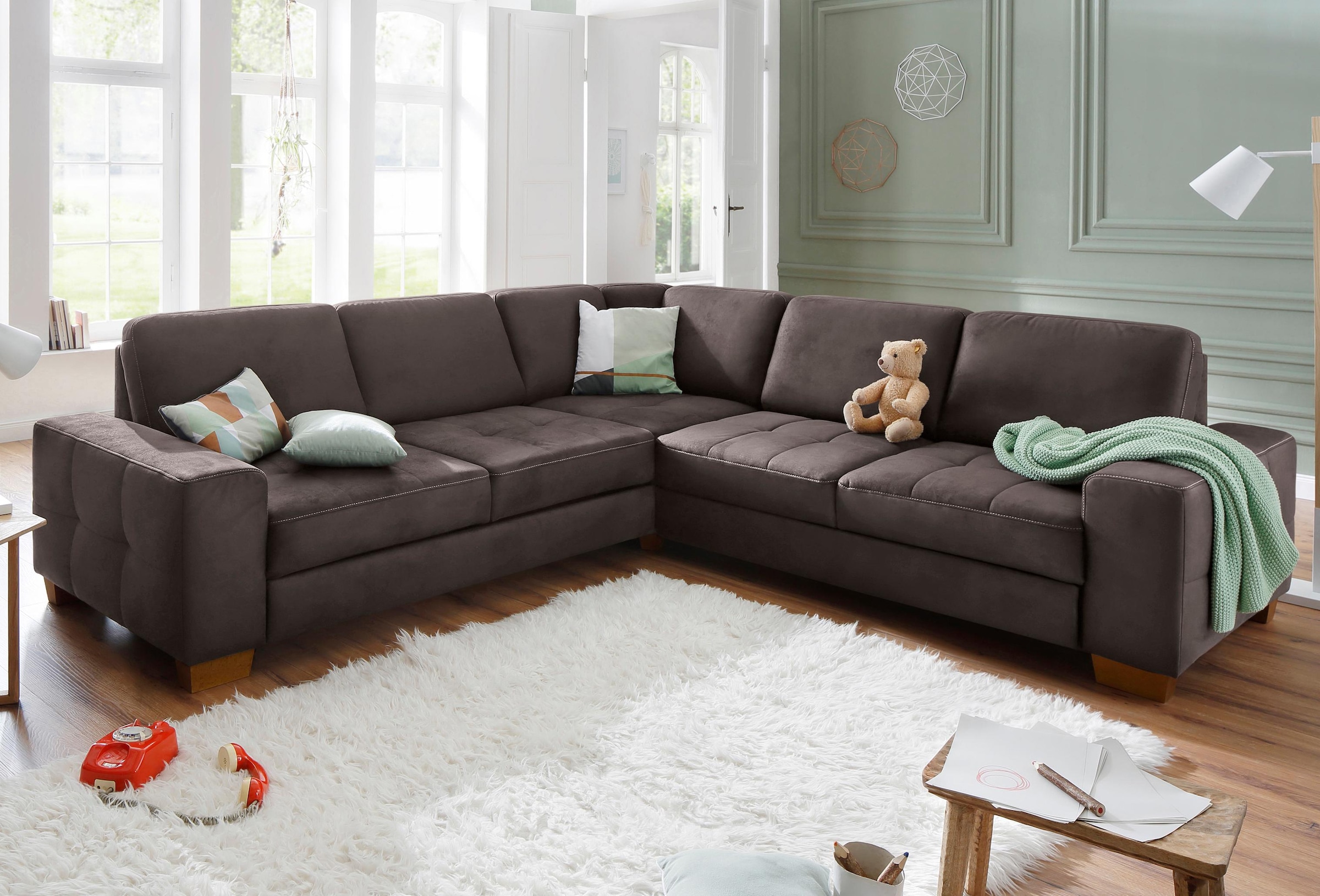 Home affaire Ecksofa »Puccini L-Form«, mit Federkern, Sitztiefenverstellung, Kontrastnaht