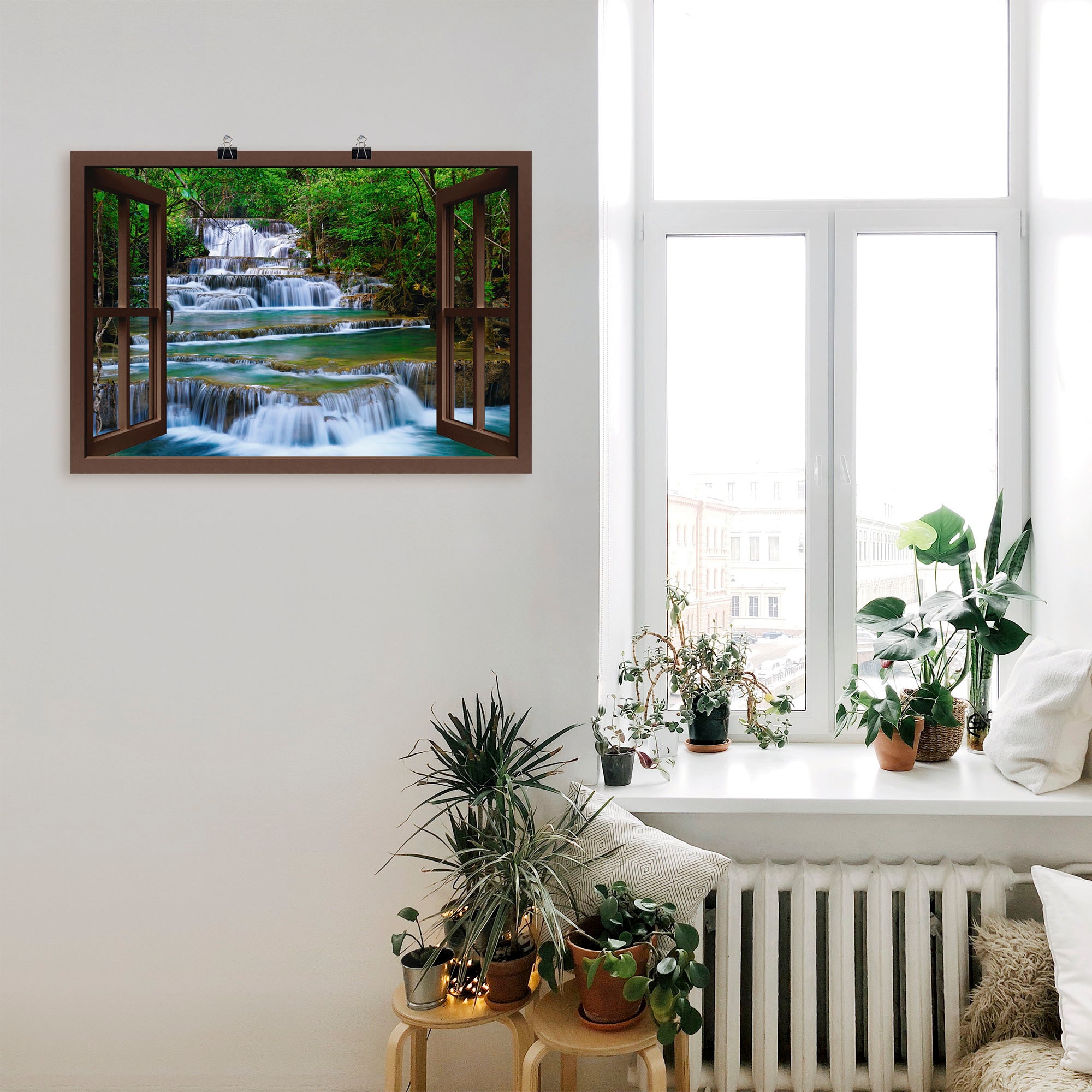 Artland Wandbild »Fensterblick Wasserfall in Kanchanaburi«, Fensterblick, (1 St.), als Leinwandbild, Poster, Wandaufkleber in verschied. Größen