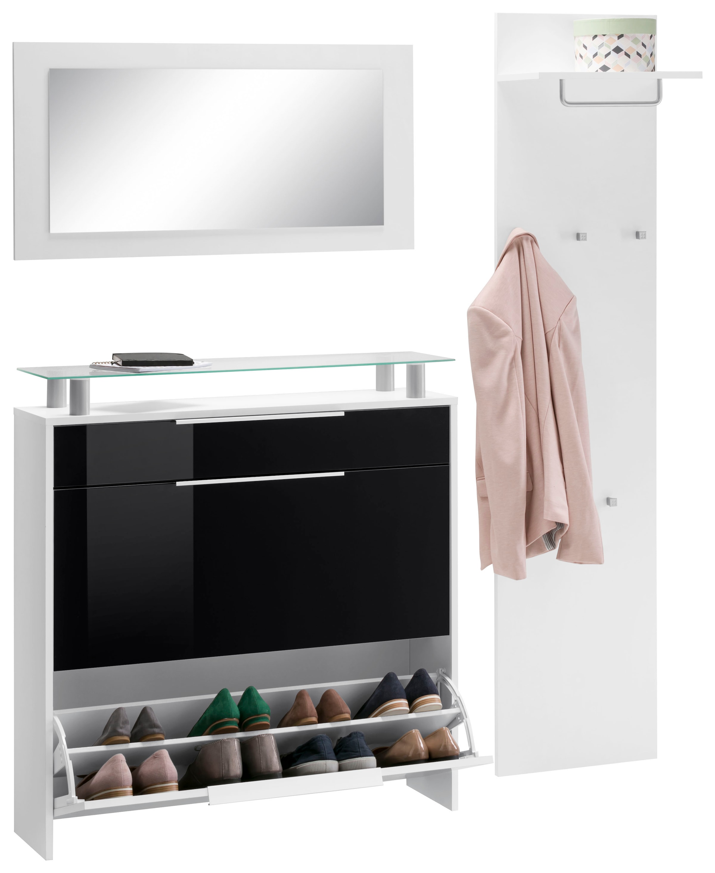borchardt Möbel Garderoben-Set »Oliva«, (3-tlg), mit hängendem Schuhschrank, Paneel und Spiegel