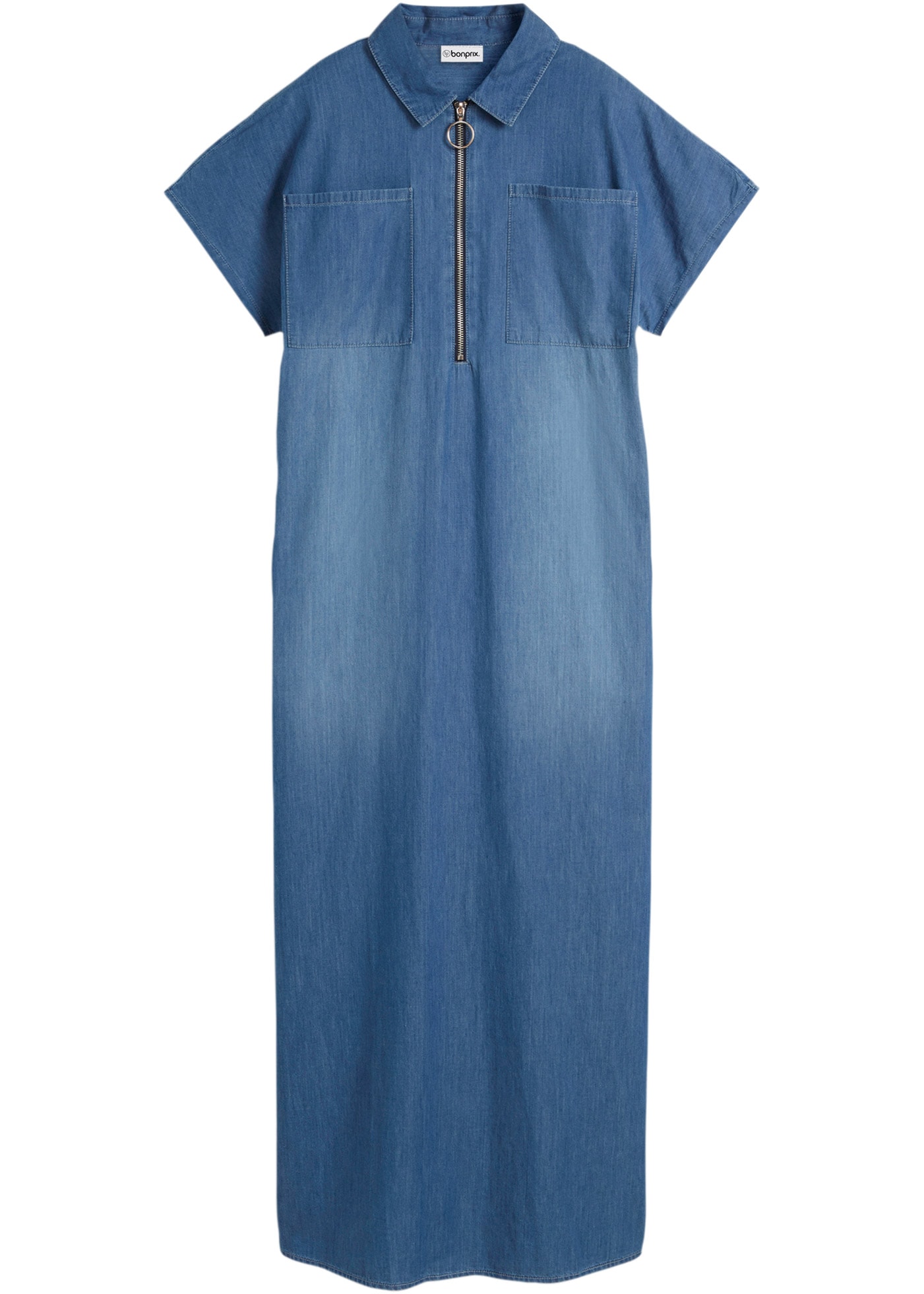 bonprix Jeanskleid für warme Tage, mit kurzem Arm, aus Baumwolle, mit Hemdblusenkragen