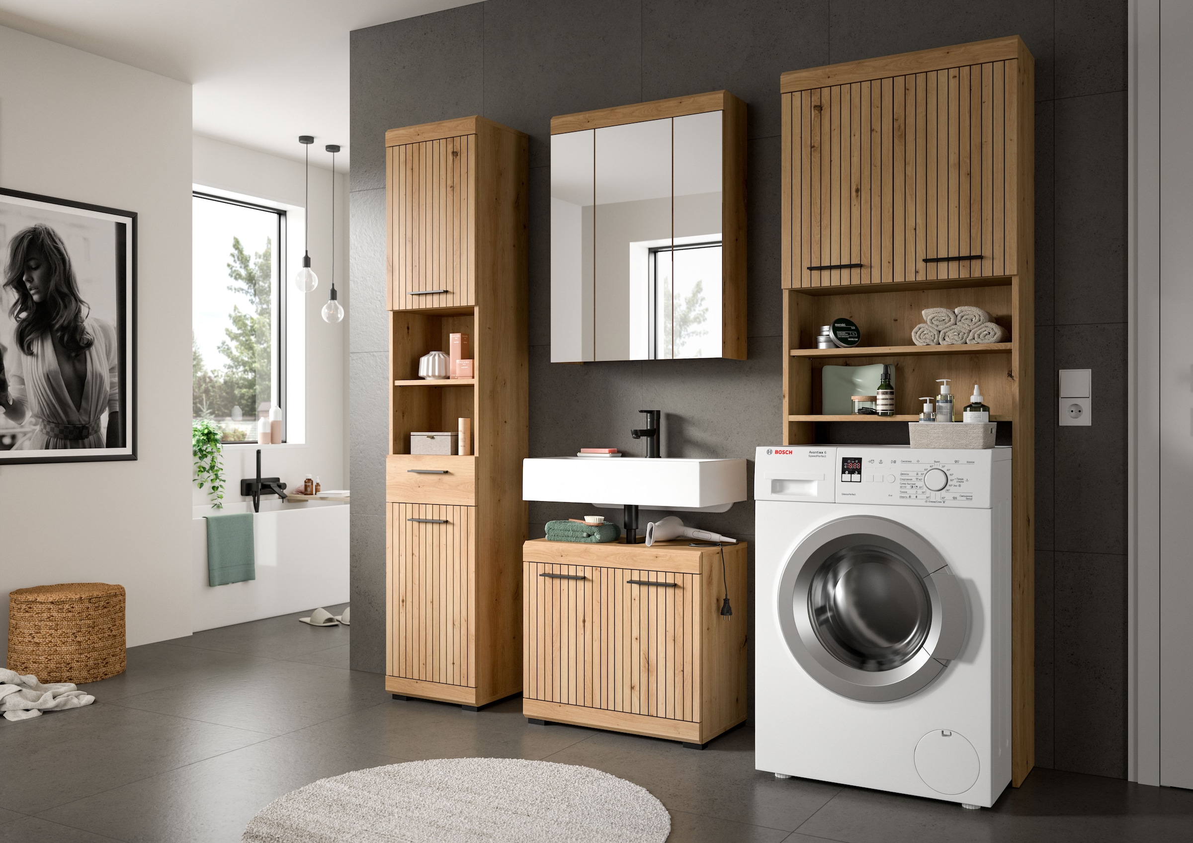 welltime Waschmaschinenumbauschrank »SIENA, Breite 63cm, für Waschmaschine & Trockner, 2 Türen, MDF-Front« TOPSELLER!,  in verschiedenen Farben, Überbauschrank, Umbauschrank, Badschrank