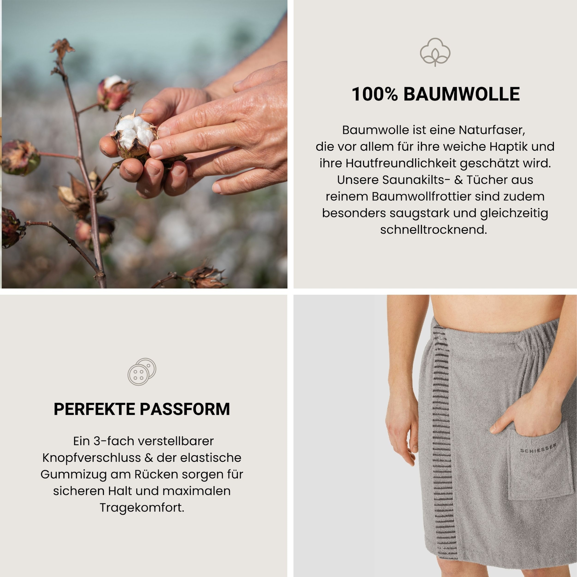 Schiesser Kilt »Rom aus weicher Baumwolle, saugstark und 3-fach weitenverstellbar« 1 Stk. OEKO-TEX® MADE IN GREEN