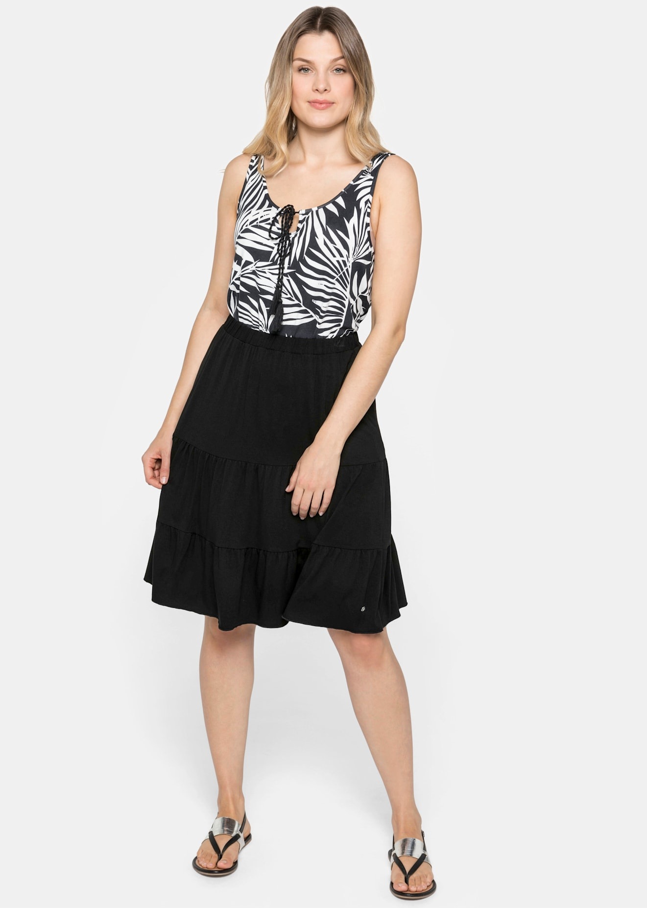 Sheego Damen Volantrock in schwarz, Größe 44