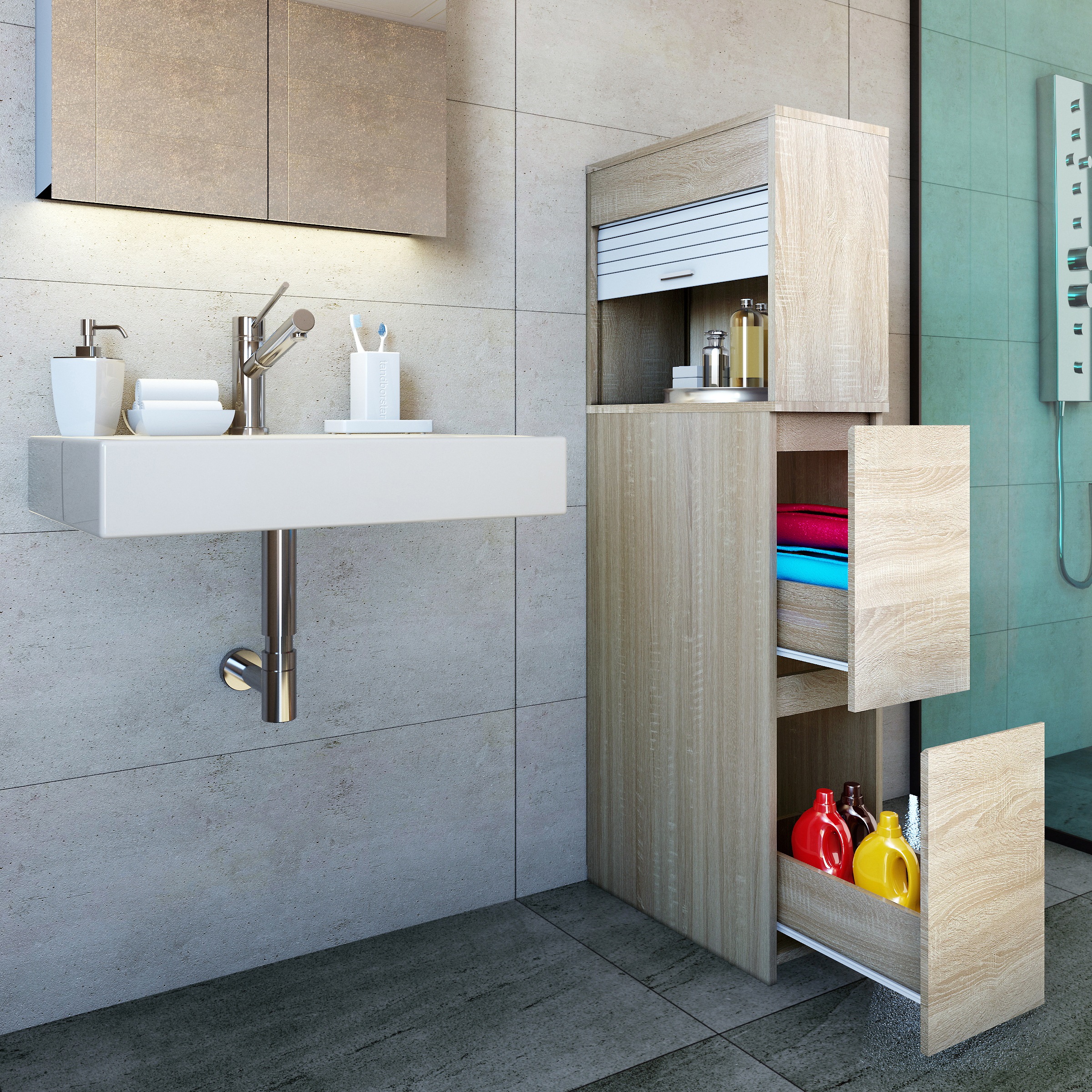 VCM Midischrank »Holz Badmöbel Nischenschrank Schublade Tasalo«