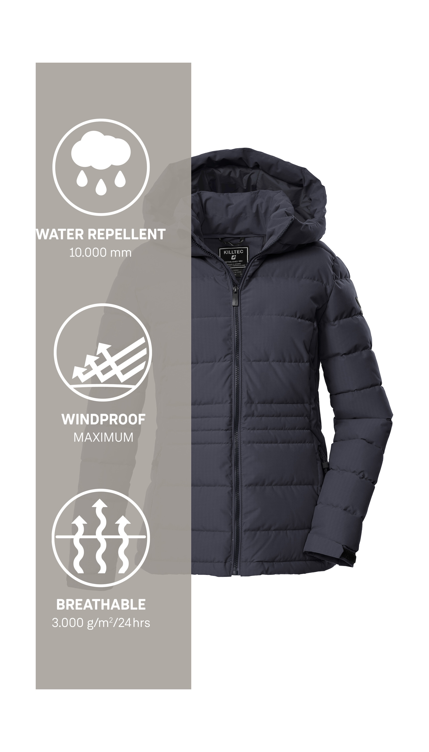 Killtec Steppjacke »KOW 10 WMN QLTD JCKT«, Winddichte, wasserabweisende Damen Steppjacke mit verstellbarer Kapuze