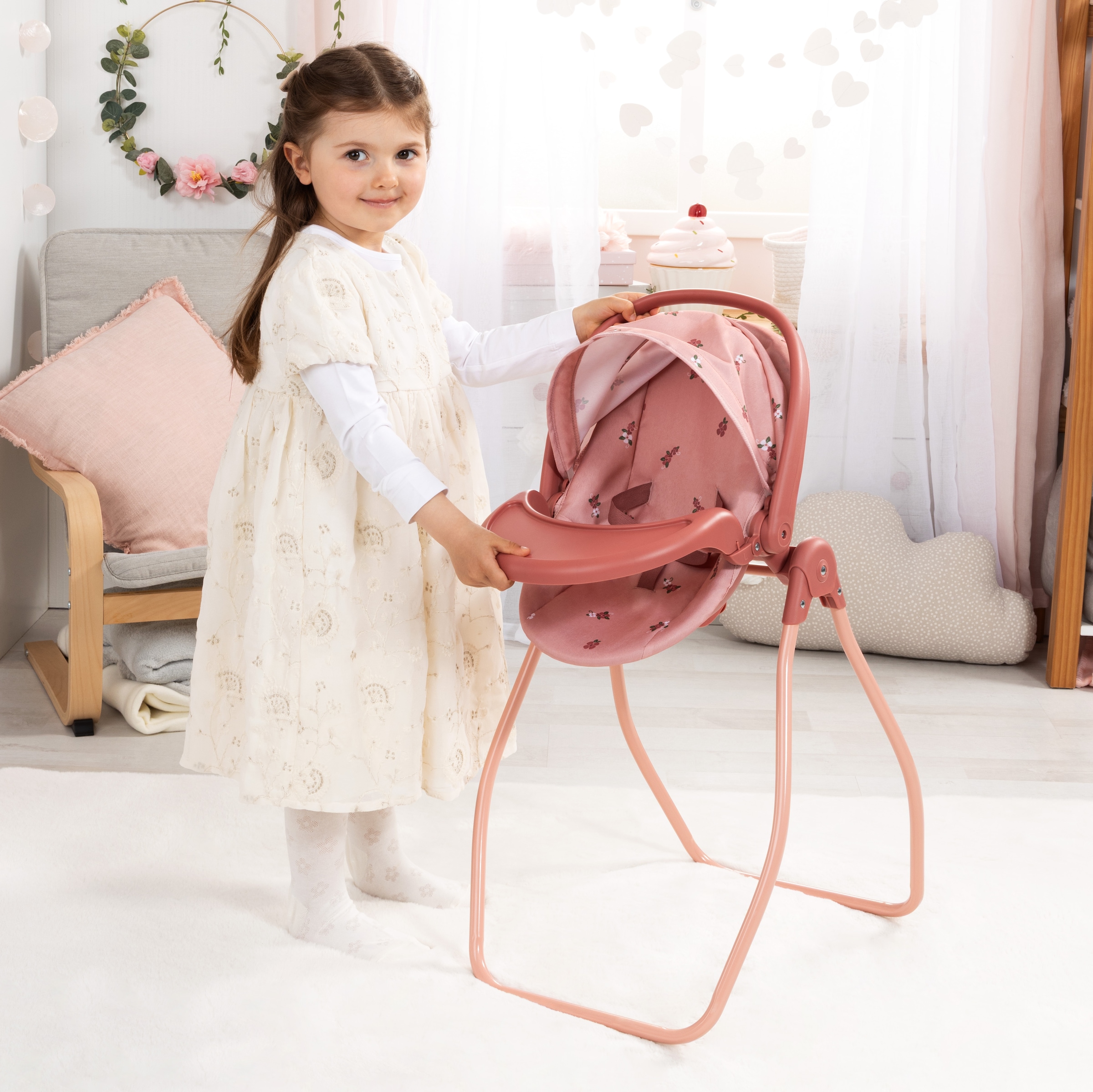 Bayer Puppen Autositz »4in1 Puppen-Autositz mit Wippe, rosa« Puppenhochstuhl, -bett, -schaukel oder -trage