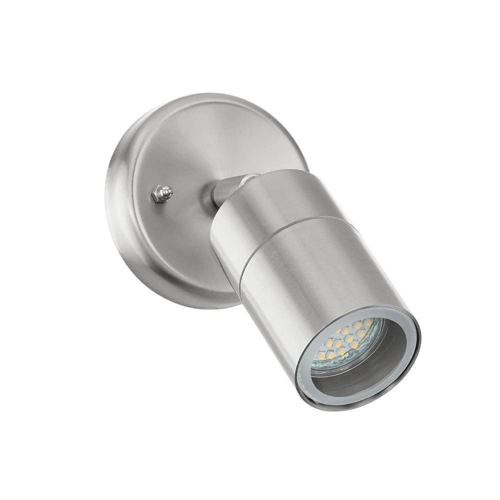 EGLO LED Außen-Wandleuchte »STOCKHOLM1 Spot, Wandspot, Außenleuchte, Eddelstahl, silber, IP44«, 1 flammig, Leuchtmittel GU10 | LED wechselbar, Eckmontage möglich, GU10, Garten, Terrasse, Hauswand, Garage, 10cm