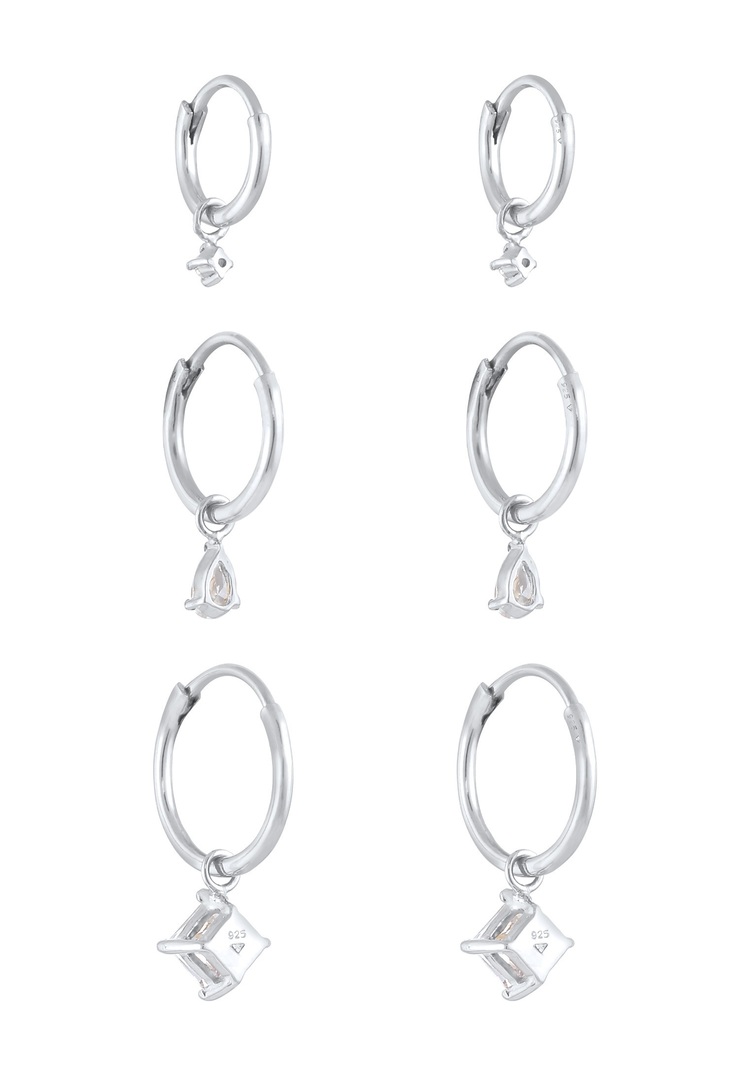 Elli Ohrstecker-Set »Ohrringe Creolen Trio Einhänger Zirkonia 3er Set 925 Silber«