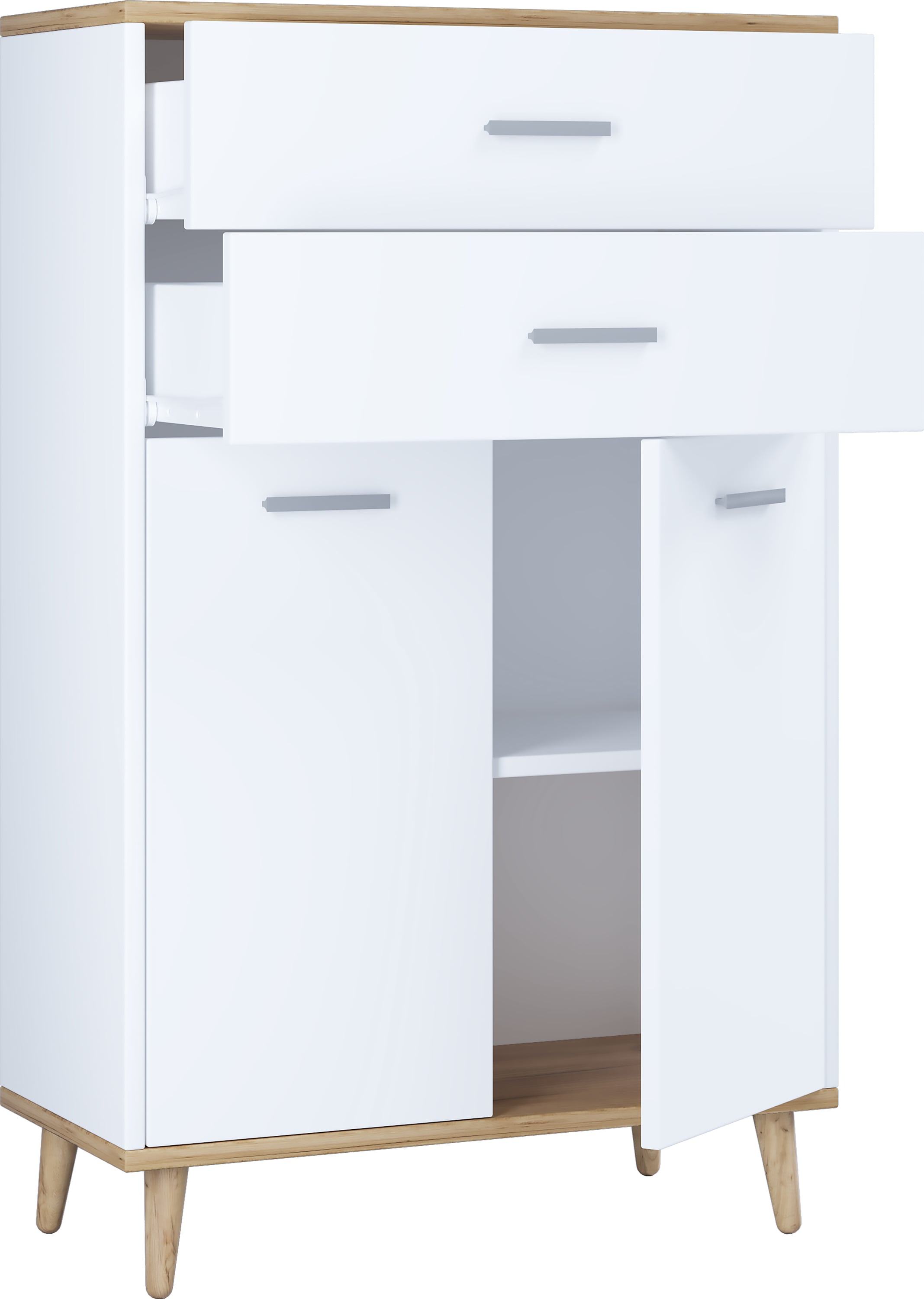 VCM Kommode »VCM Holz Kommode | Sideboard mit 2 Drehtüren und zwei Schubladen | Maße ca. H. 97 x B. 60 x T. 28 cm- Lindas«, (VCM Lindas)