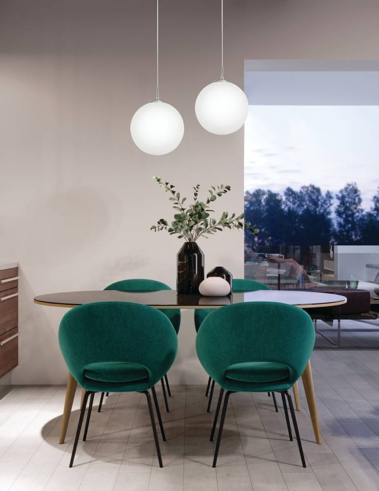 EGLO Hängeleuchte »RONDO Pendellampe, Metall in silber, Glas in Opal matt weiß, E27«, 1 flammig, Leuchtmittel E27 | Leuchtmittel wechselbar-ohne Leuchtmittel, Esszimmerlampe, zeitloses Design, modern, schlicht, 110x30cm