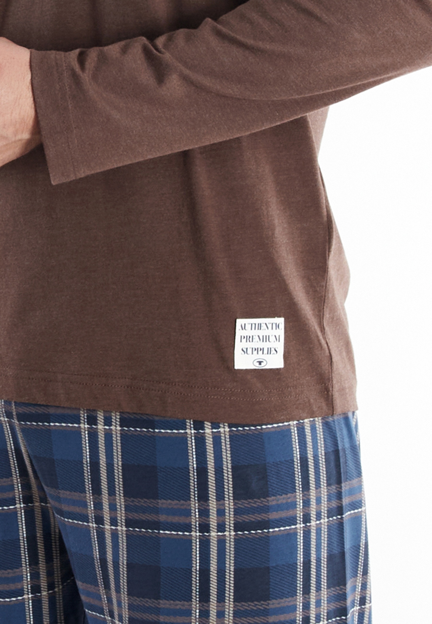 TOM TAILOR Schlafanzug »Rhodos« 2 Stk. tlg., karierte Hose, lange Ärmel, Cotton-Mix, elastischer Bund
