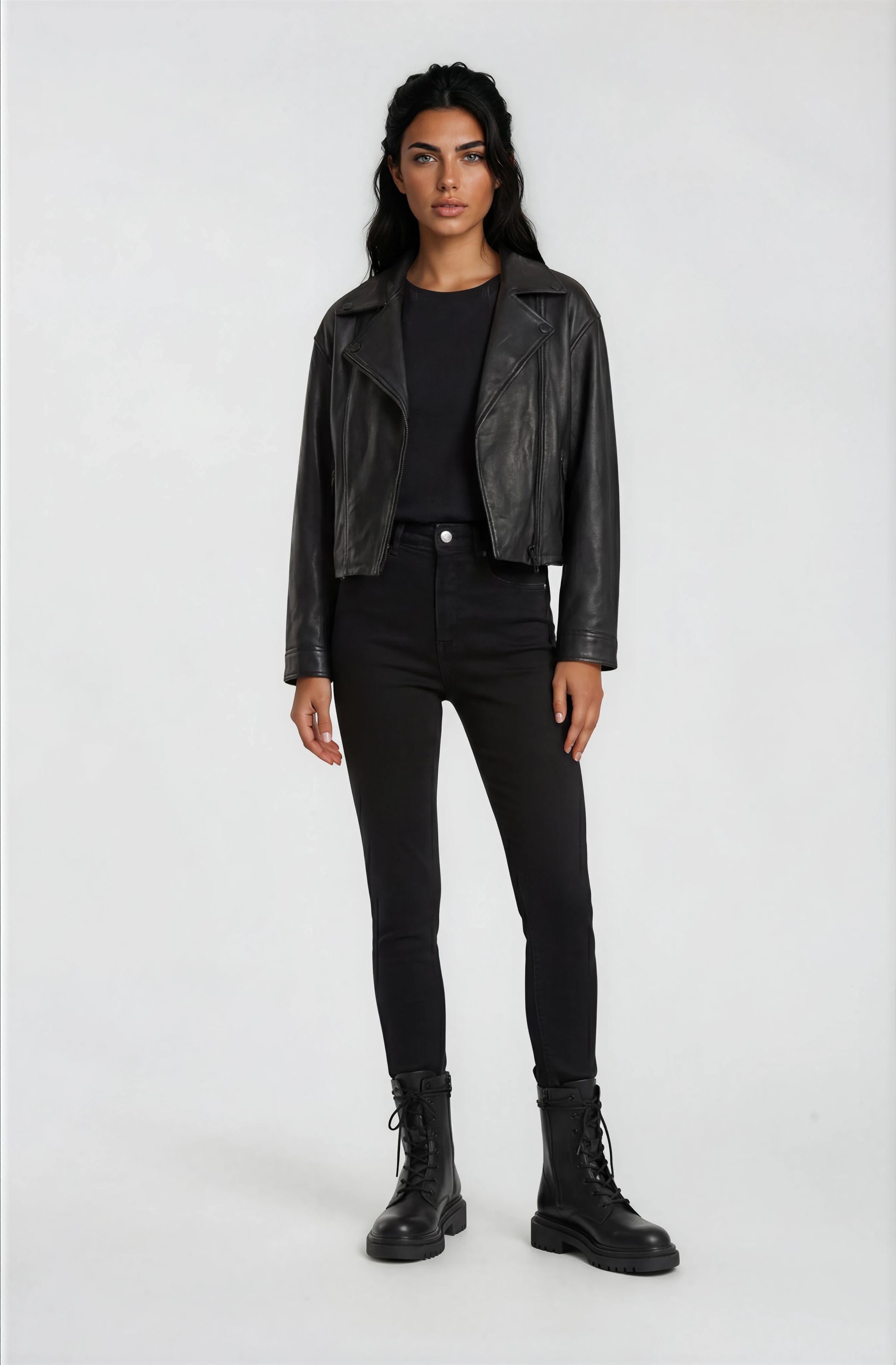 trueprodigy Lederjacke »Alba Asymmetrischer Reißverschluss mit schwarzen Accessoires« ohne Kapuze