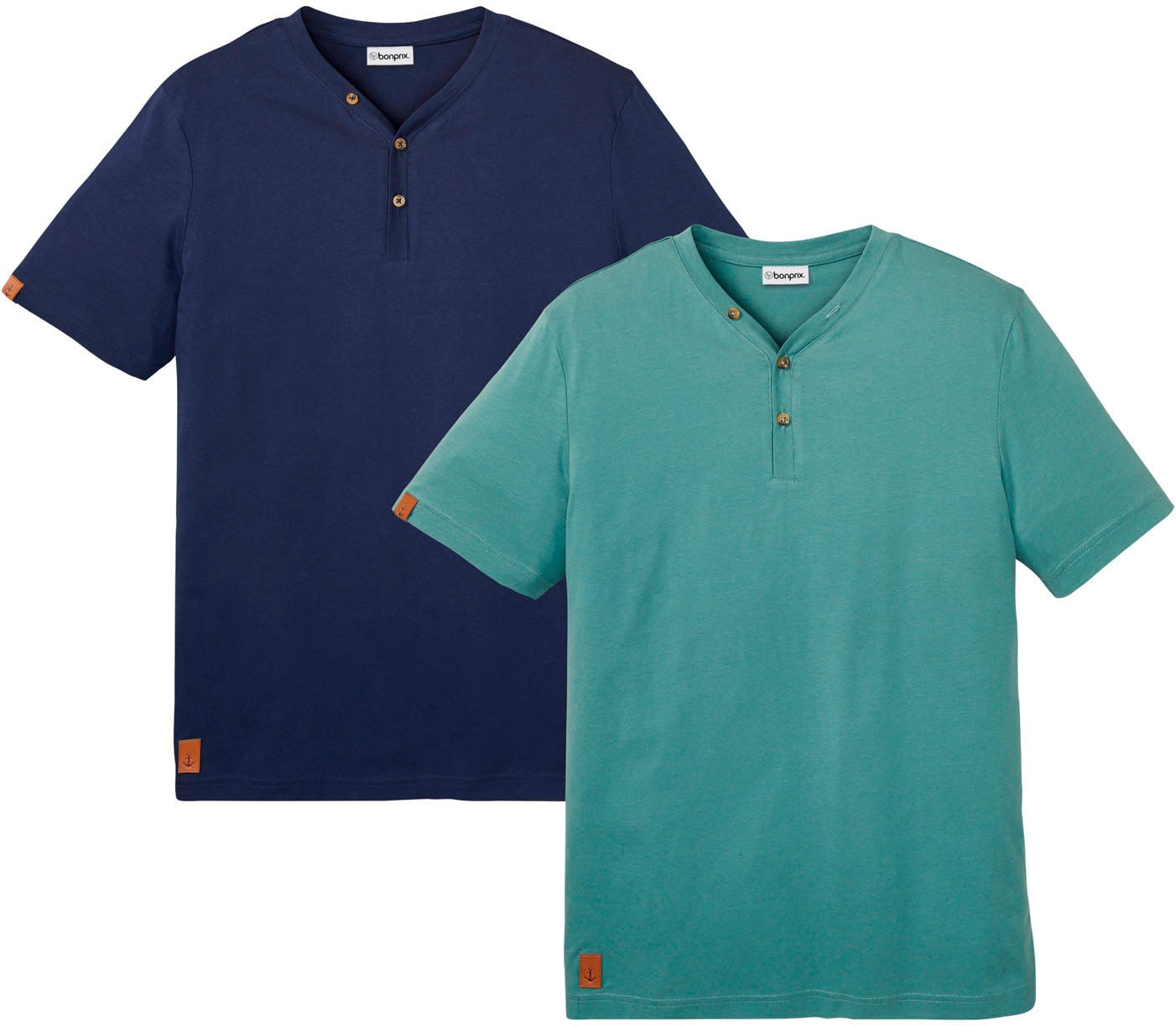 bonprix Henleyshirt »Henleyshirt (2er Pack) aus reiner Baumwolle« Packung, 2 Stk. Regular fit, mit Ausschnitt im Henley-Look, aus Baumwolle