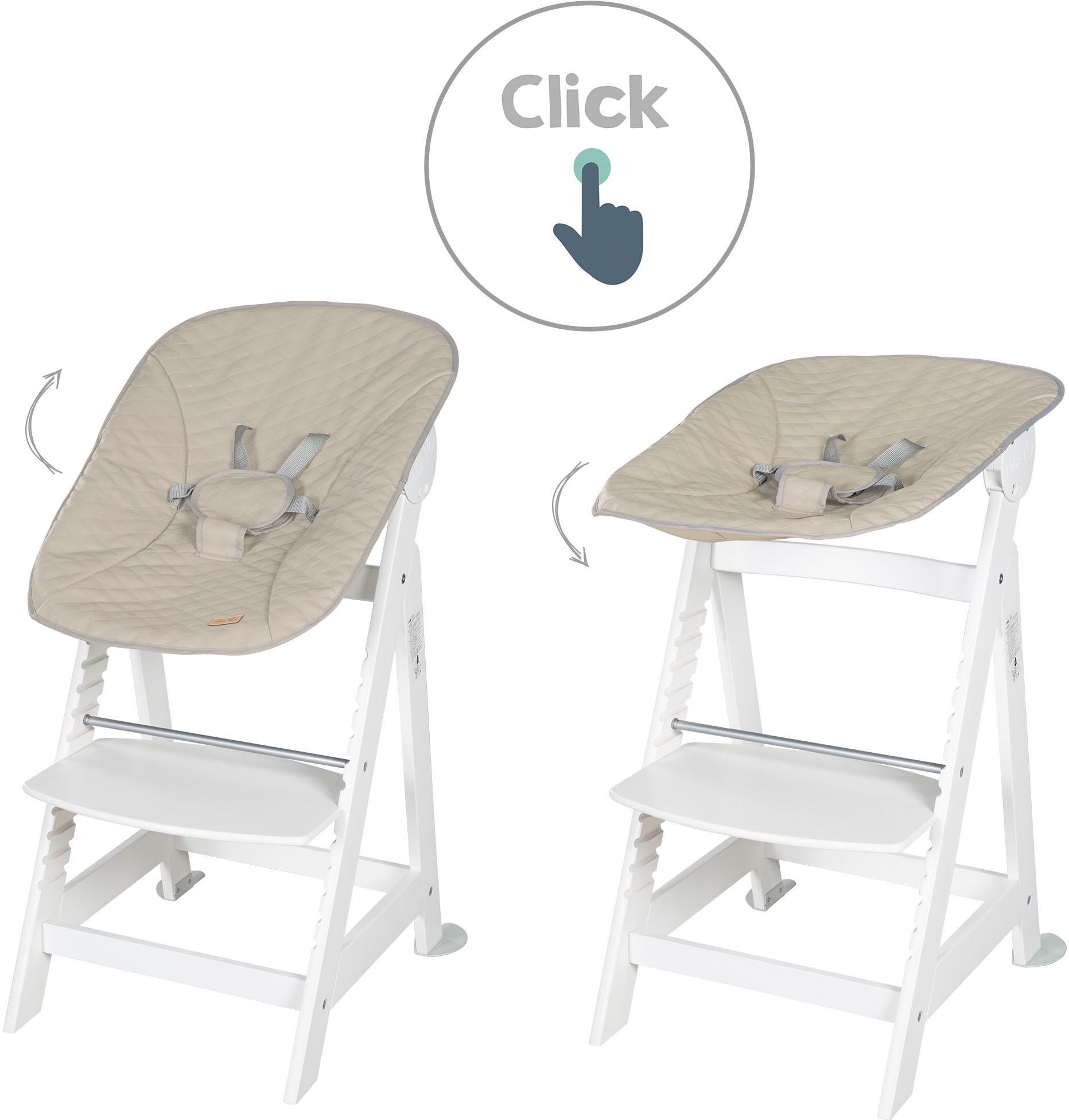 roba® Hochstuhl »Treppenhochstuhl 2-in-1 Set Born Up weiß«, mit Neugeborenen-Aufsatz, Greyish gesteppt