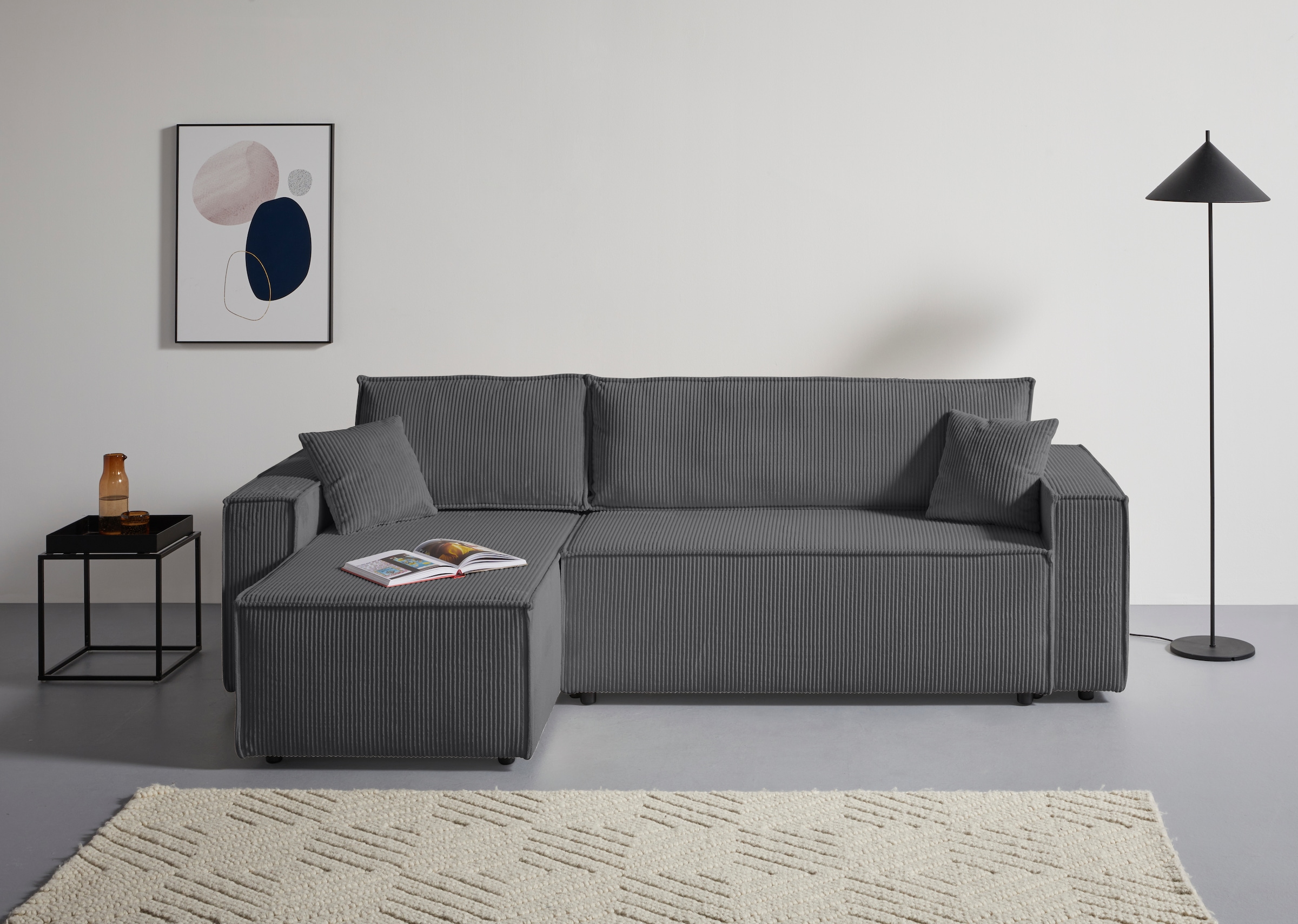 OTTO home Ecksofa »CASSI, 241cm, L-Form, Schlafsofa, Dauerschläfer, Boxspringfederung«, Schlaffunktion (133/200),Bettkasten, Recamiere links/rechts, Cord