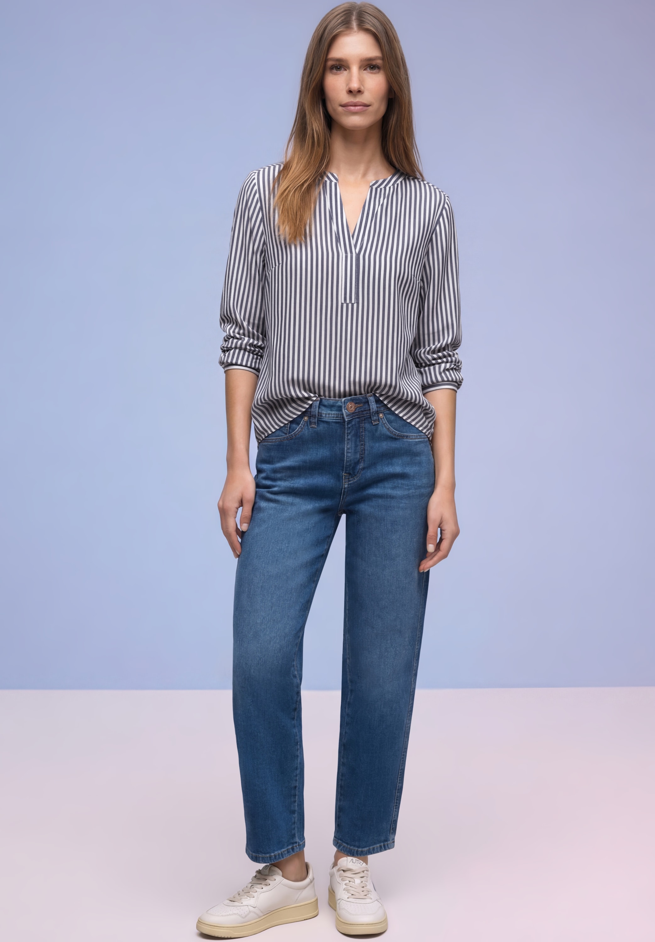 STREET ONE Langarmbluse mit Splitneck und im Streifen-Design