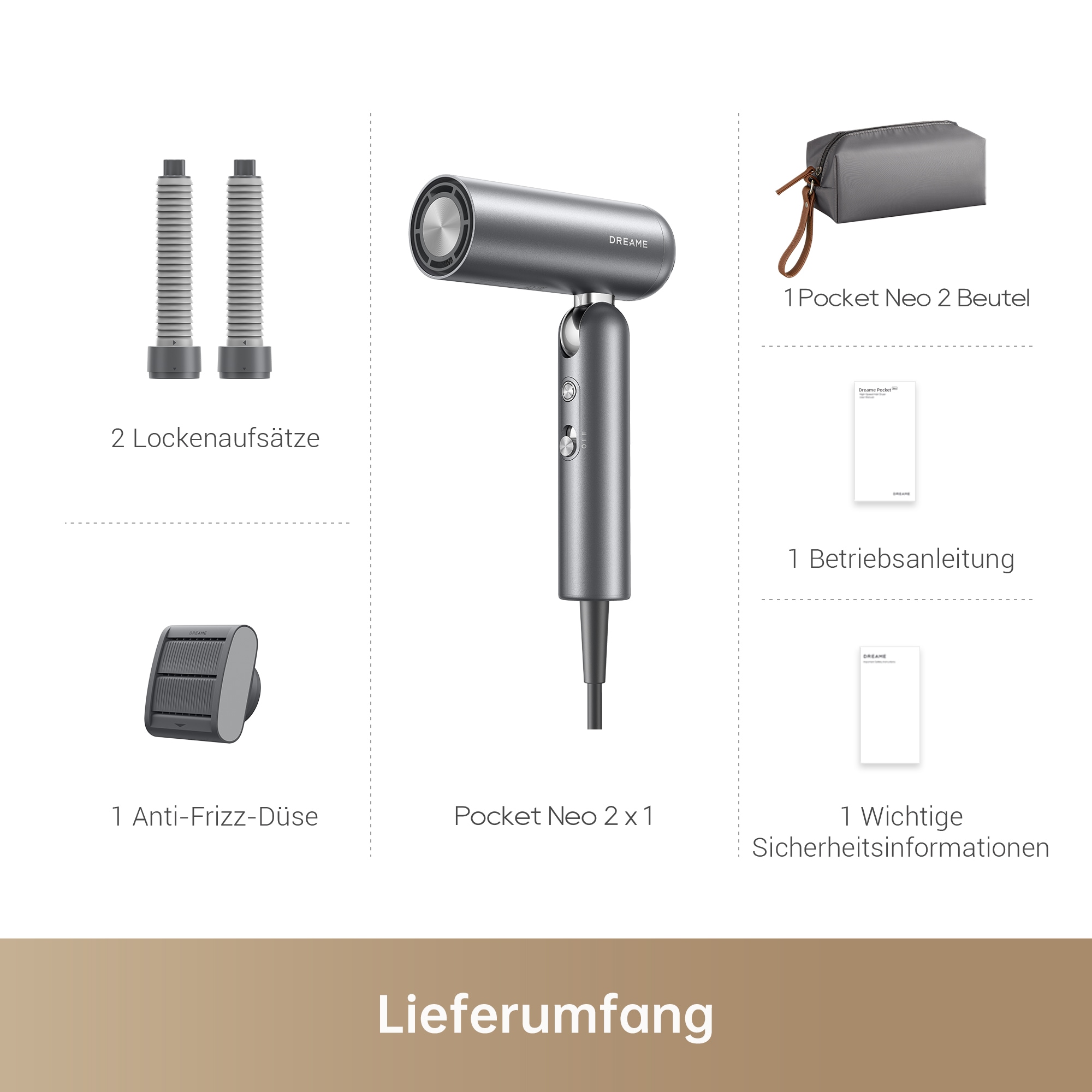 Dreame Haartrockner »Pocket Neo 2« 1.300 W 3 Aufsätze