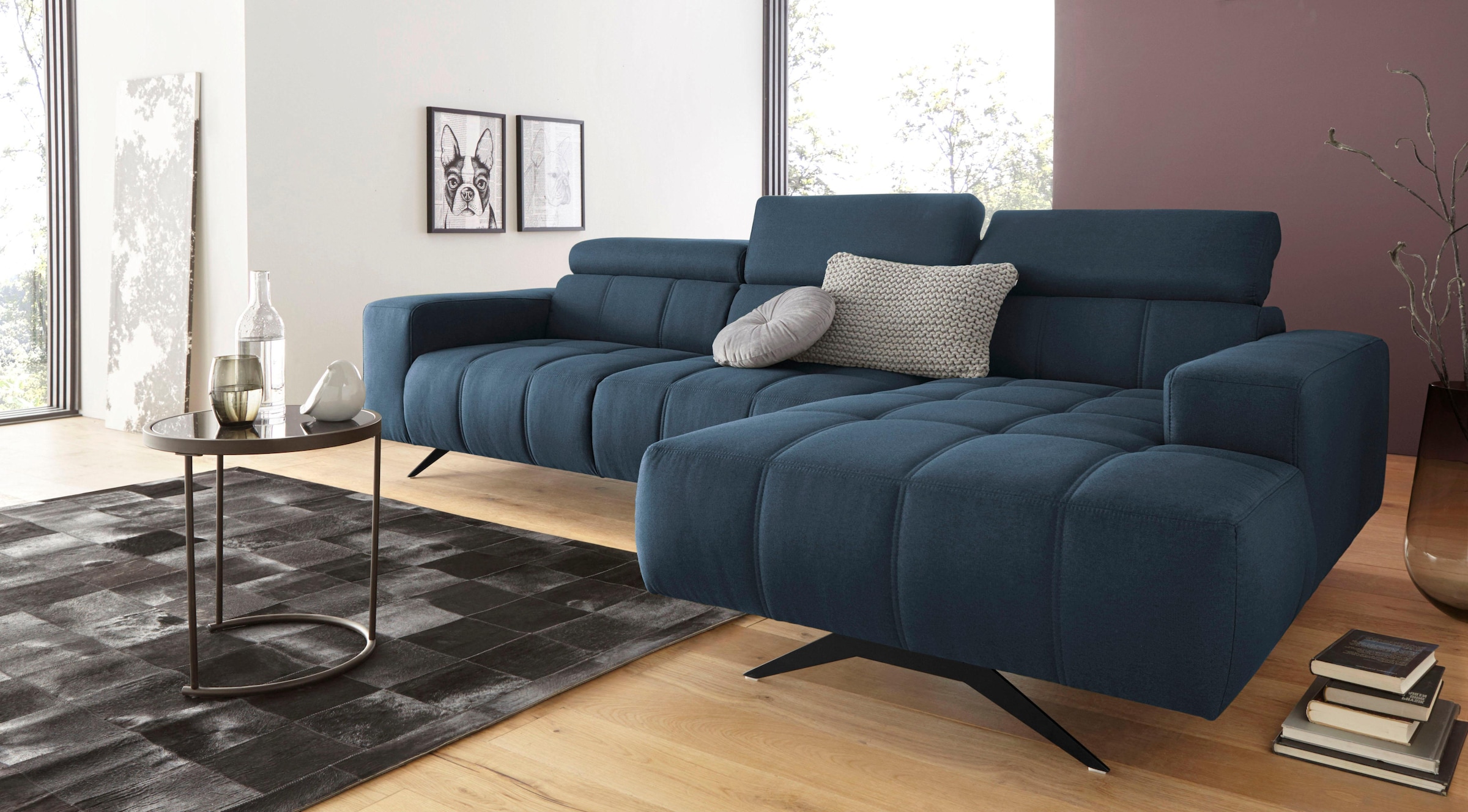 DOMO collection Ecksofa »Trento L-Form, mit Kufenfuß oder Einzelfuß«, wahlweise mit Kopfteilverstellung, Recamiere links/rechts bestellbar