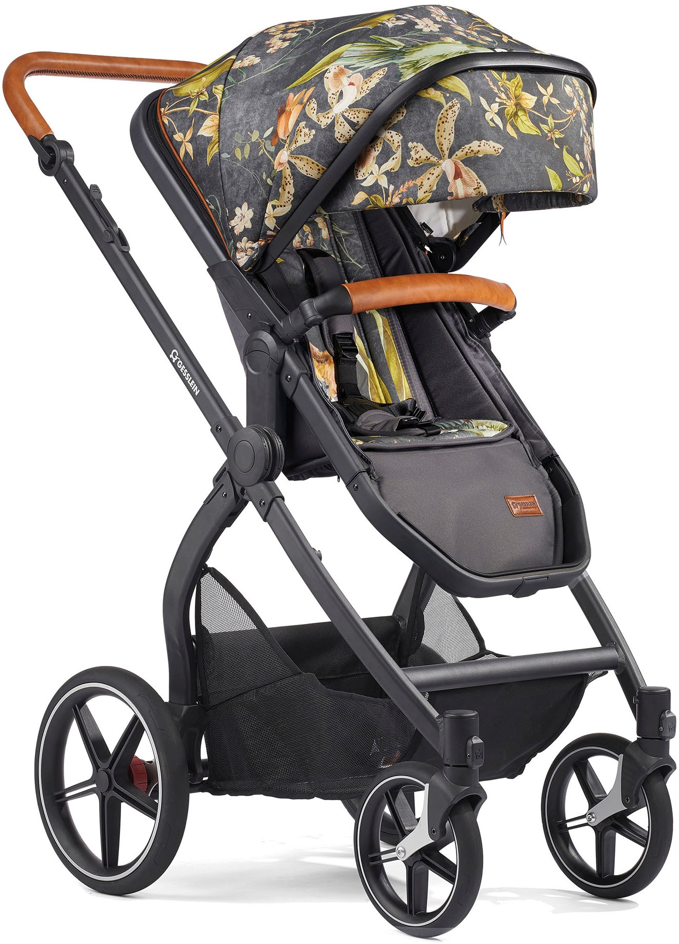 Gesslein Kombi-Kinderwagen »FX4 Soft+ mit Aufsatz Life, schwarz/cognac, schiefergrau«, mit Babywanne C3 und Babyschalenadapter