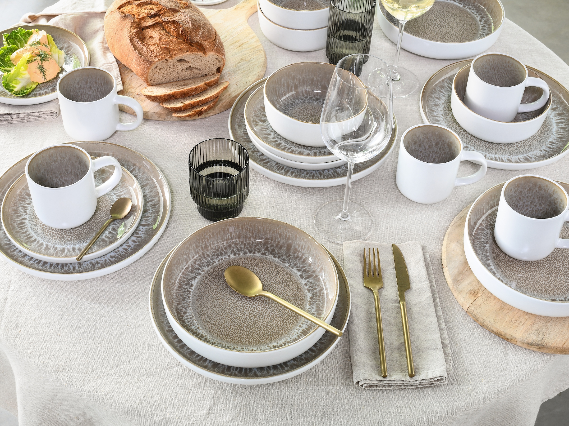 CreaTable Kombiservice »Nordic Fjord, Service 16-tlg.« Reaktive Glasur, Einzigartiger Look