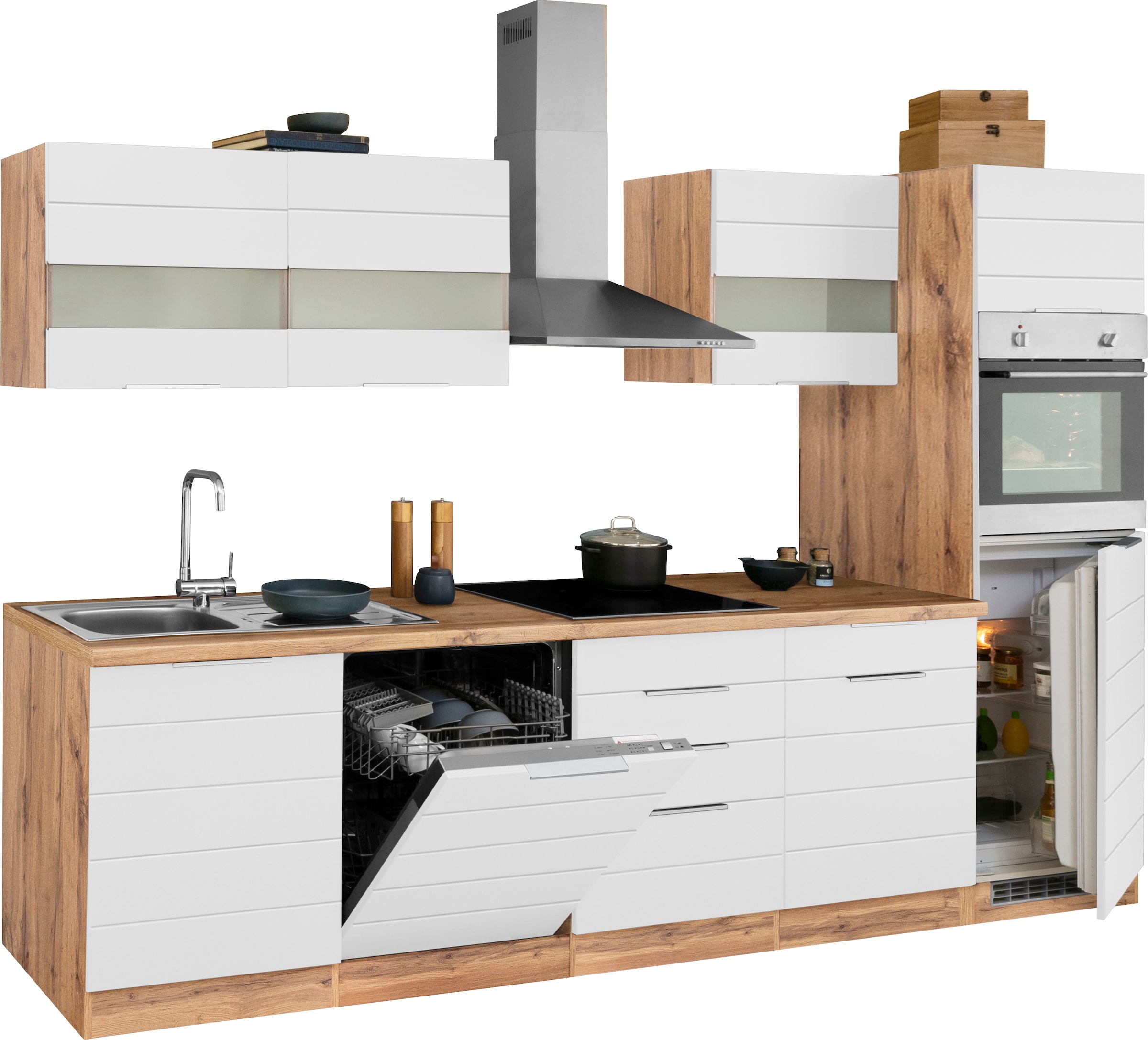 KOCHSTATION Küchenzeile »KS-Luhe« 300 cm breit, wahlweise mit oder ohne E-Geräten, gefräste MDF-Fronten