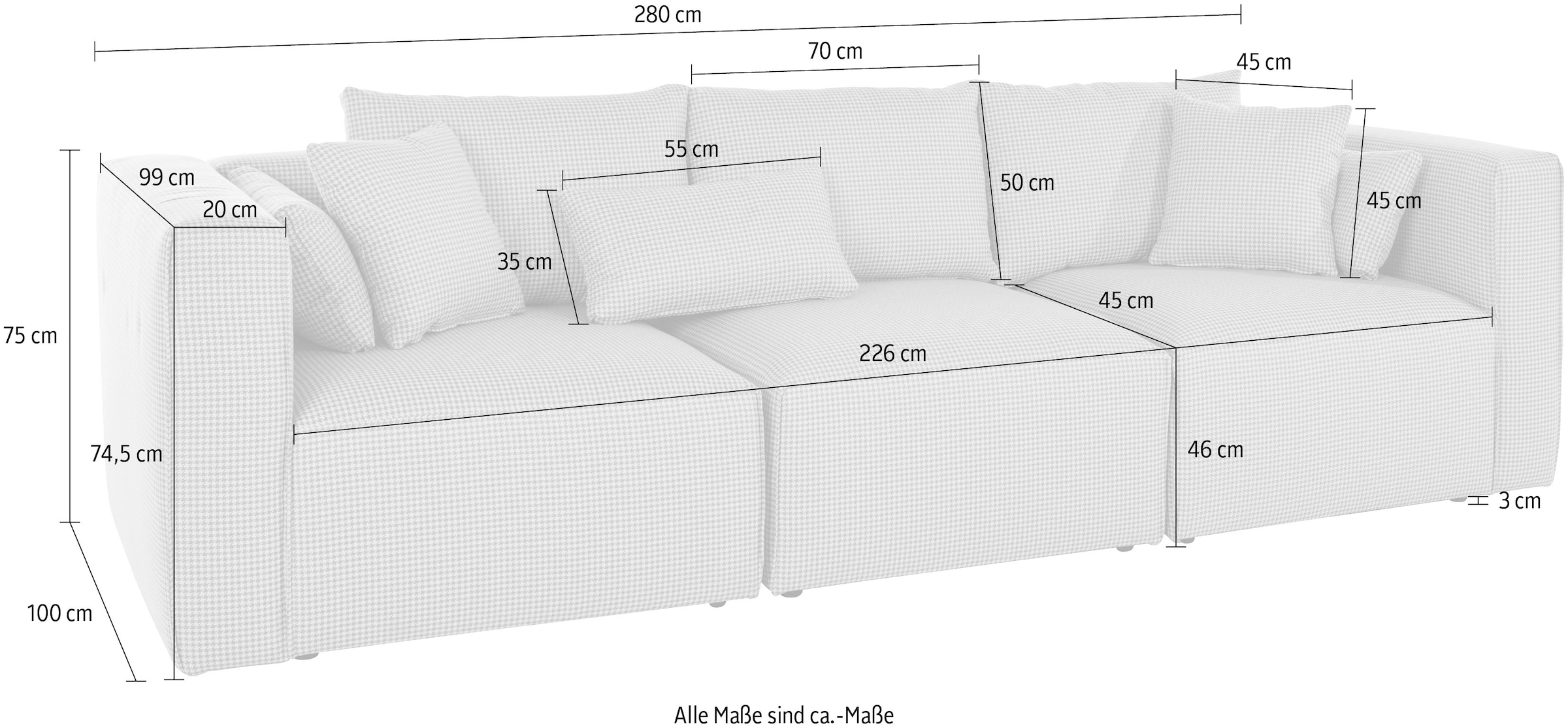 Home affaire 3-Sitzer »Comfine« zusammengesetzt aus Modulen, in 3 Bezugsqualitäten