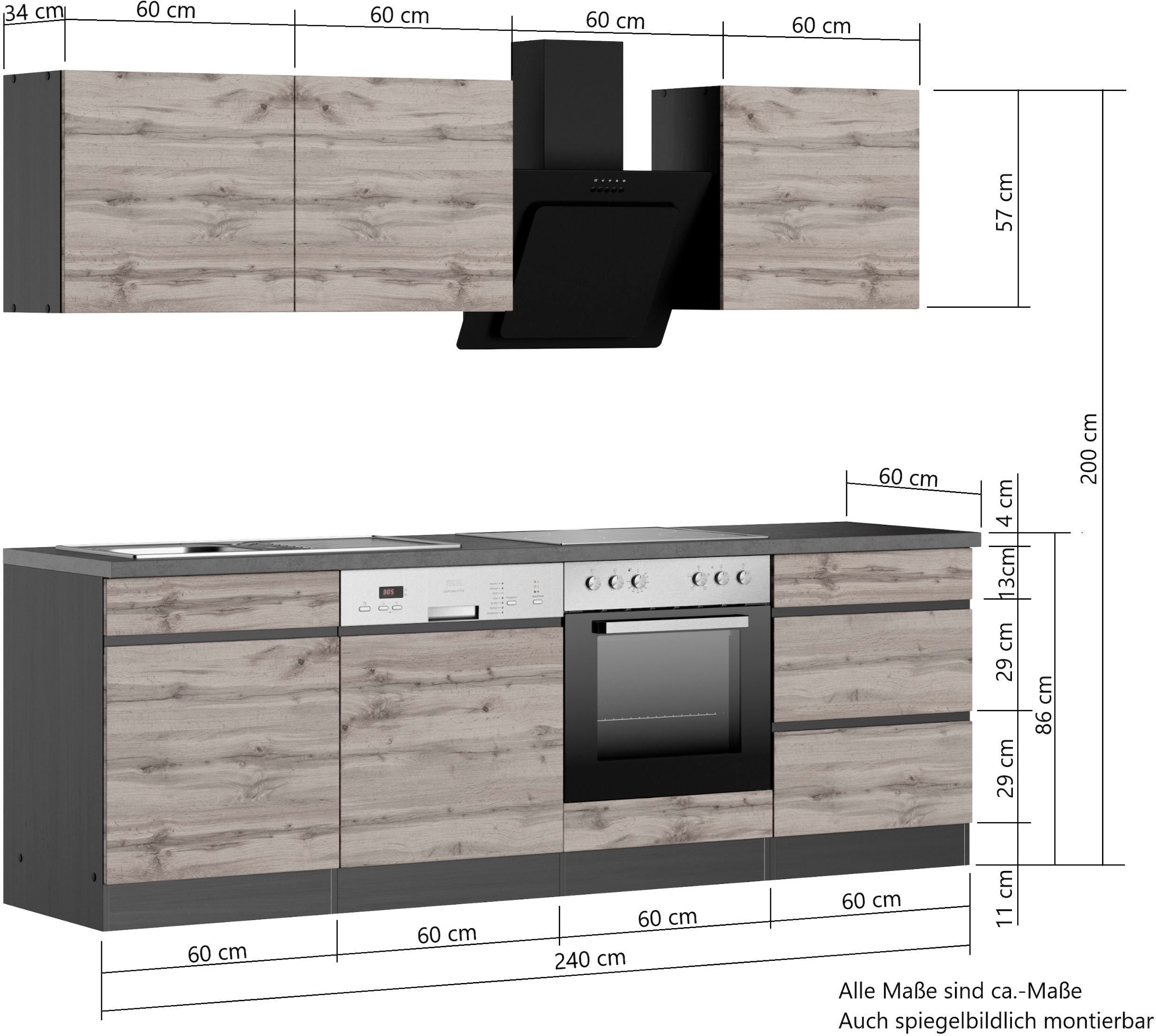 KOCHSTATION Küchenzeile »KS-Riesa« Stellbreite 240 cm, wahlweise mit oder ohne E-Geräte