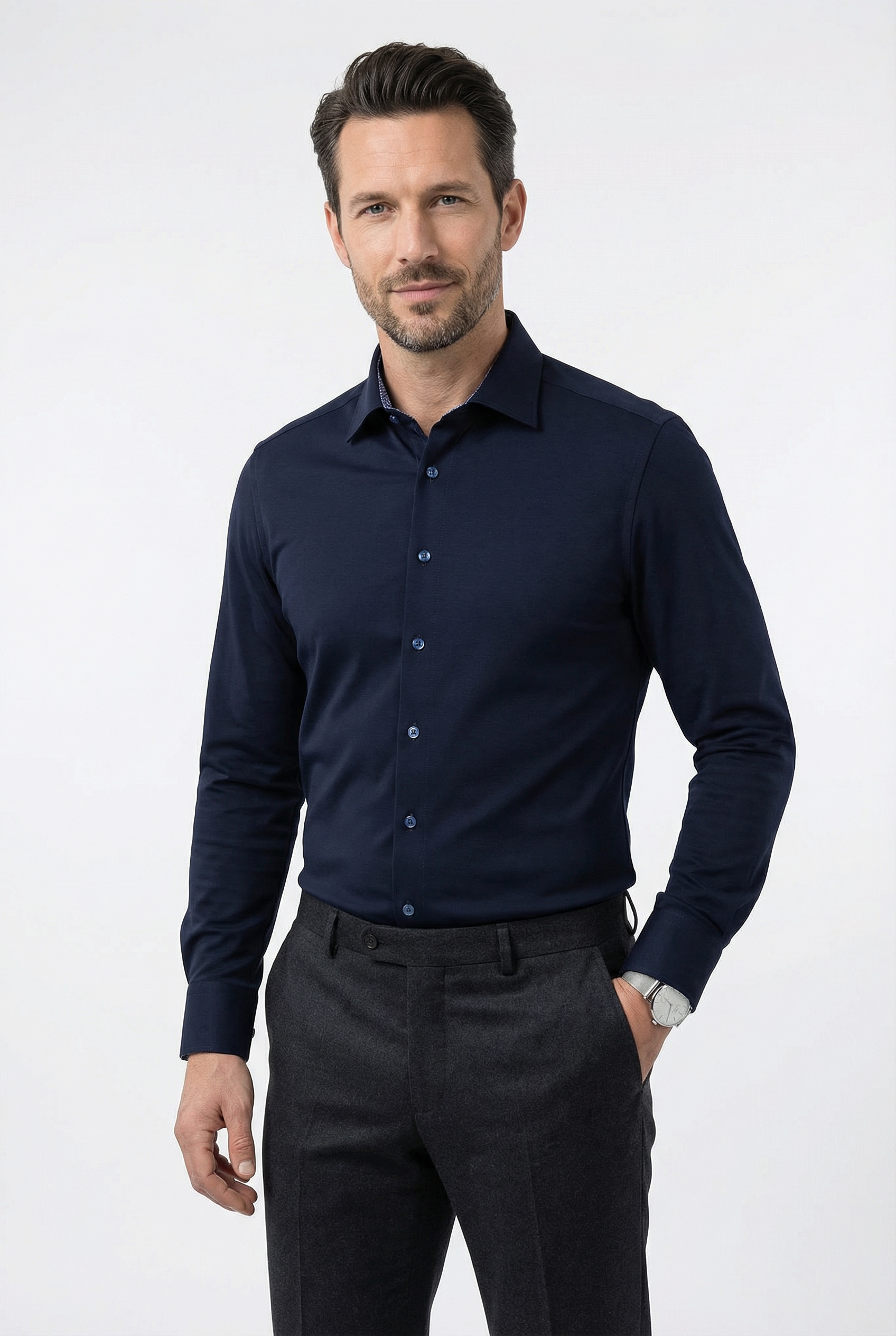 OLYMP Langarmhemd »24/Seven - Level Five« Jerseyhemd, Businesshemd, body fit, New York Kentkragen