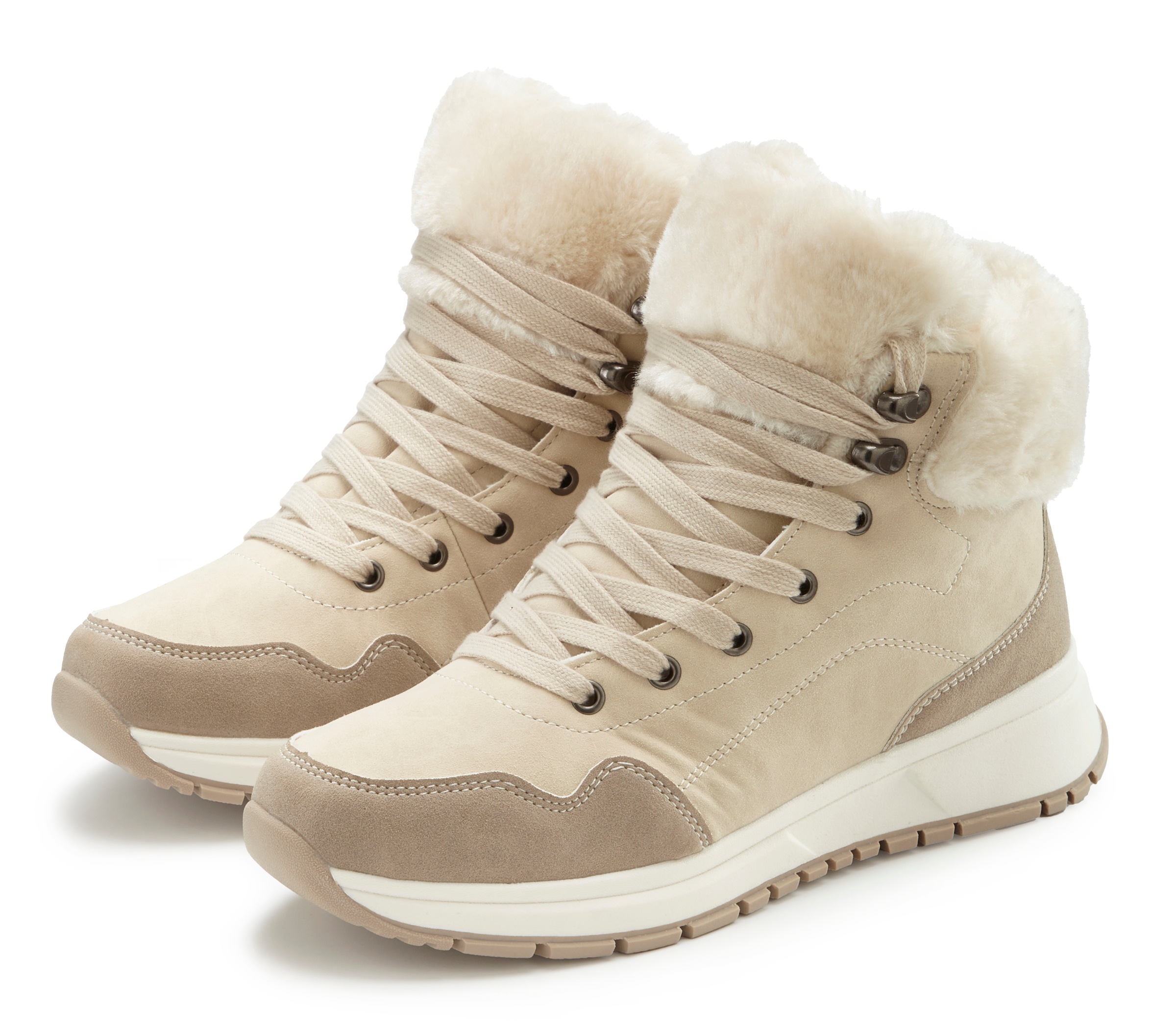 LASCANA Winterstiefelette »High Top Sneaker, Schnürschuh, Boots, Stiefelette«, aus wasserabweisendem Material mit Warmfutter VEGAN