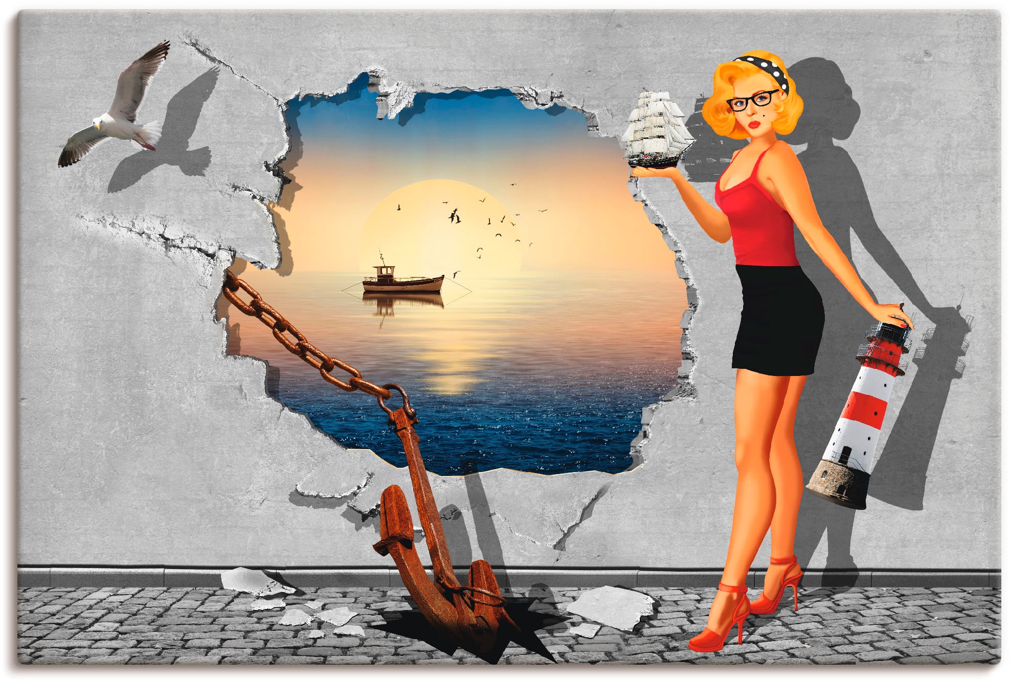 Artland Wandbild »Die Liebe zum Maritimen«, Frau, (1 St.), in vielen Größen & Produktarten - Alubild / Outdoorbild für den Außenbereich, Leinwandbild, Poster, Wandaufkleber / Wandtattoo auch für Badezimmer geeignet