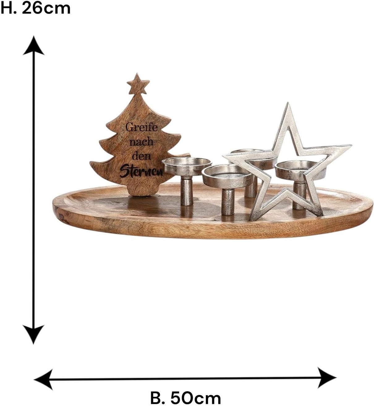 GILDE Kerzentablett »Adventsleuchter Sternmotiv, naturfarben, silberfarben«