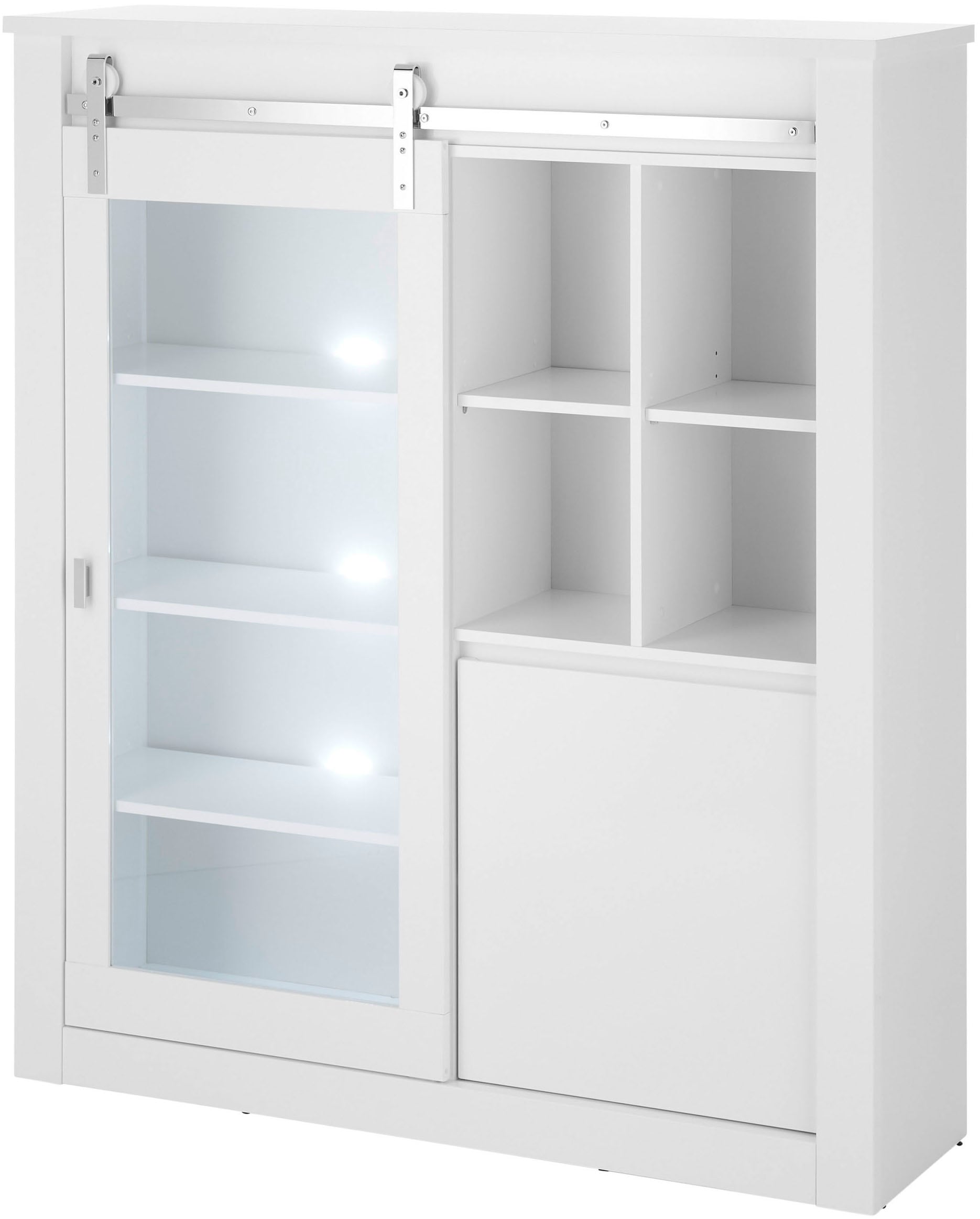 Home affaire Vitrine »Daytona, moderner Hochschrank, Glasvitrine in Weiß Hochglanz« mit Schiebetürenbeschlag in Chrom-Optik, ausreichend Stauraum