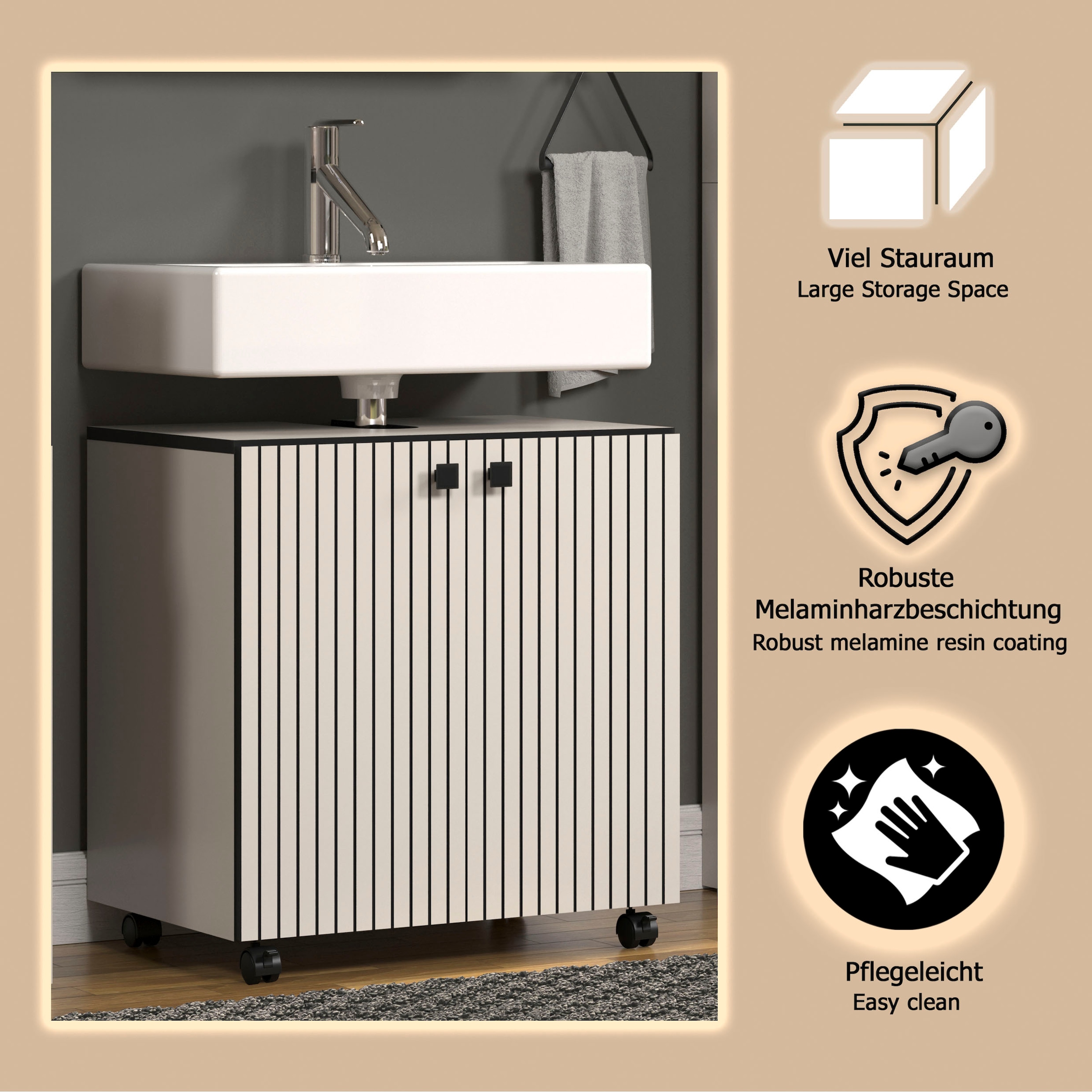 welltime Waschbeckenunterschrank »Amrum« Waschtisch auf Rollen - (B/T/H) wahlweise 60-80/42/64 cm