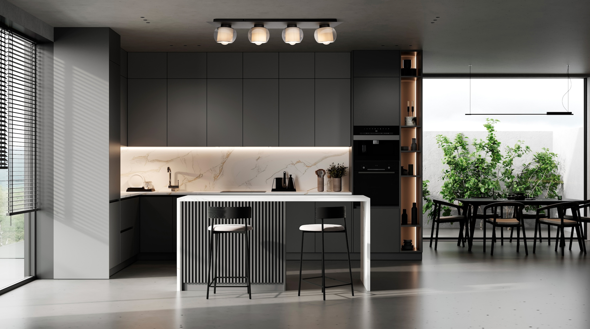 OTTO home Deckenleuchte »Tanissa« E27 1 Stk. eckig, 4 kugelförmige Rauchglas-Schirme innen mit Stoff, 4x E27 exkl.