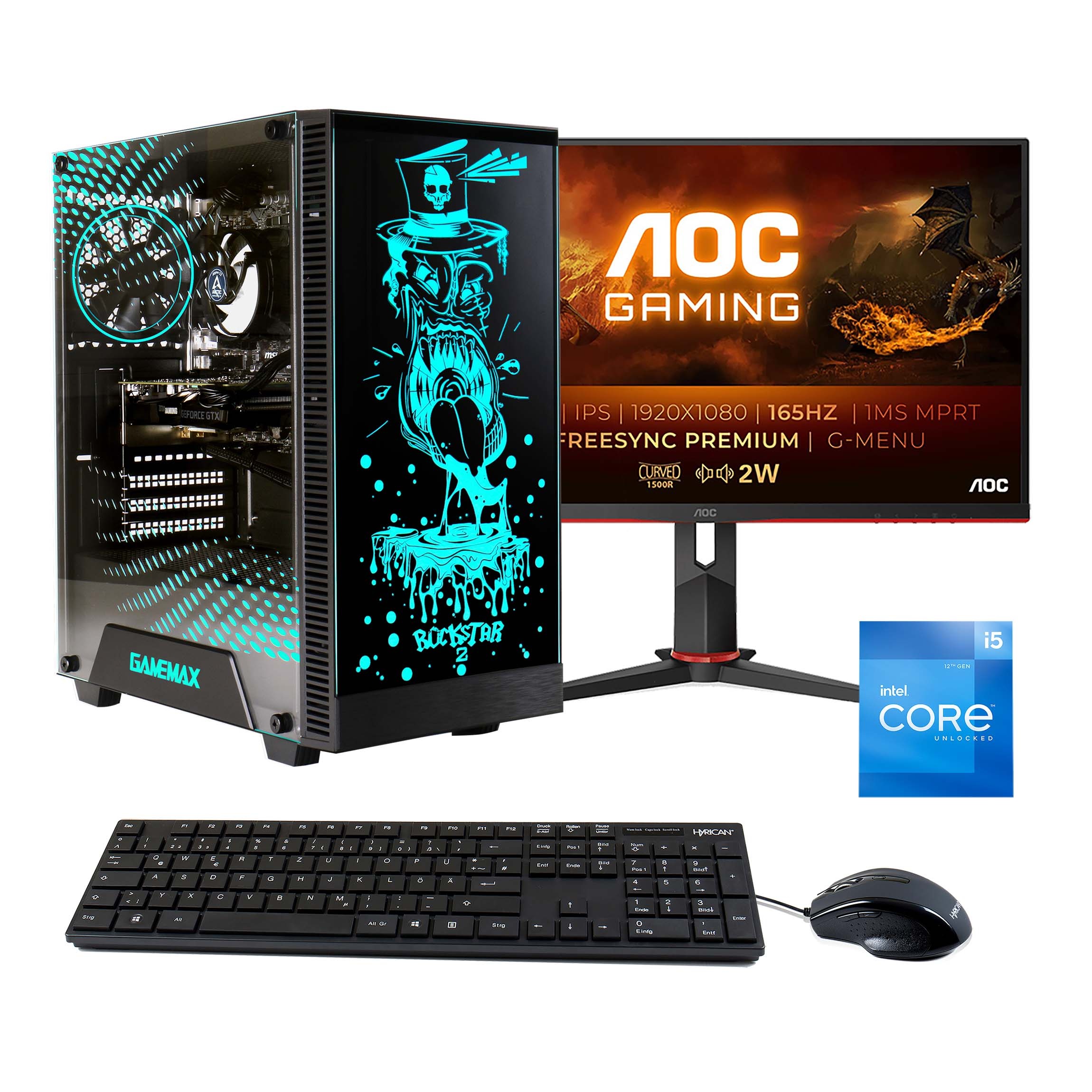 Hyrican Gaming-PC-Komplettsystem »Rockstar SET02313«, Windows 11, Intel Core i5-12400F, inklusive 27 Monitor AOC C27G2AE/BK