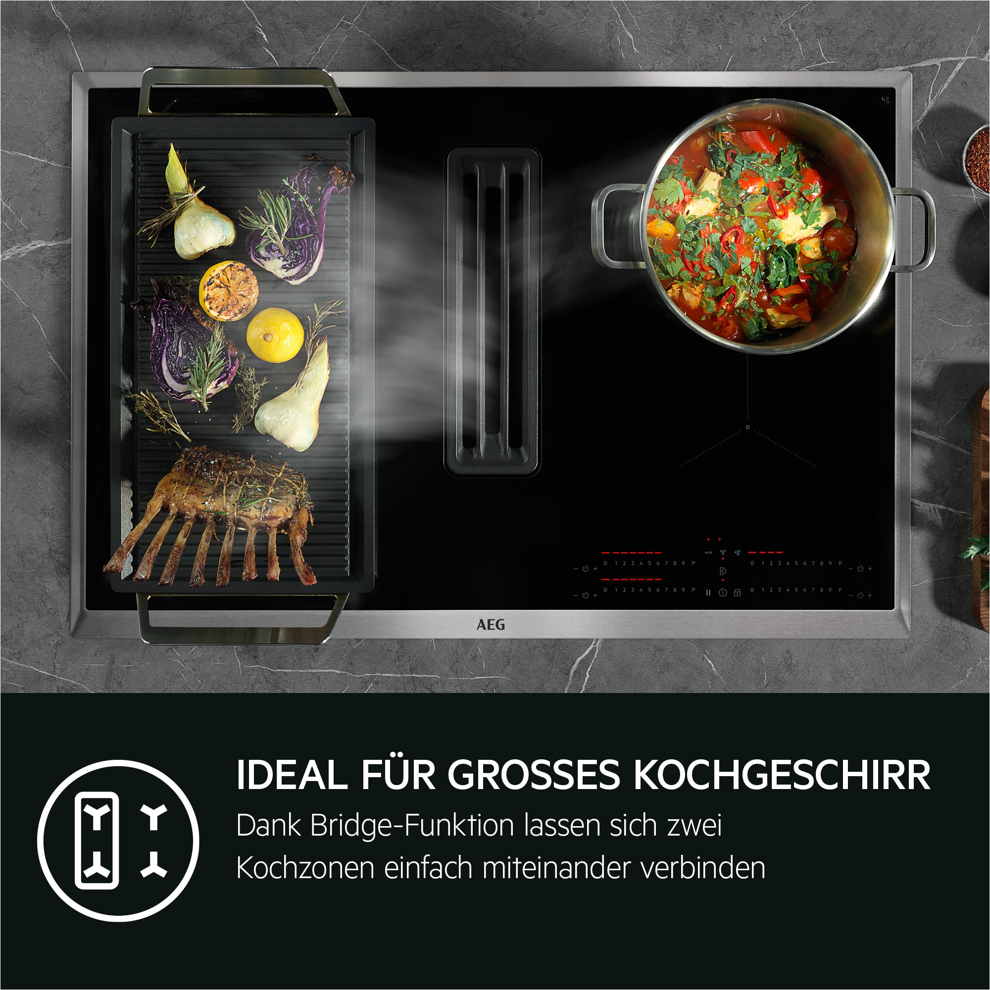 AEG Kochfeld mit Dunstabzug »COLI84COXB« Mit integr. Dunstabzug, Booster, Bridge, Timer,Umluft, Made in Germany