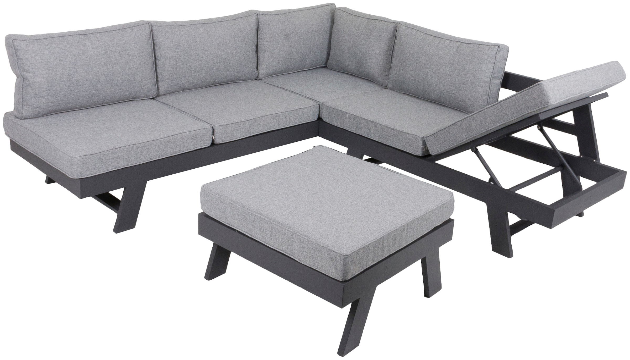 Garden Pleasure Gartenlounge-Set »DONNA«, (1x Eckbank, 1 Tisch/Hocker), inkl. Auflagen